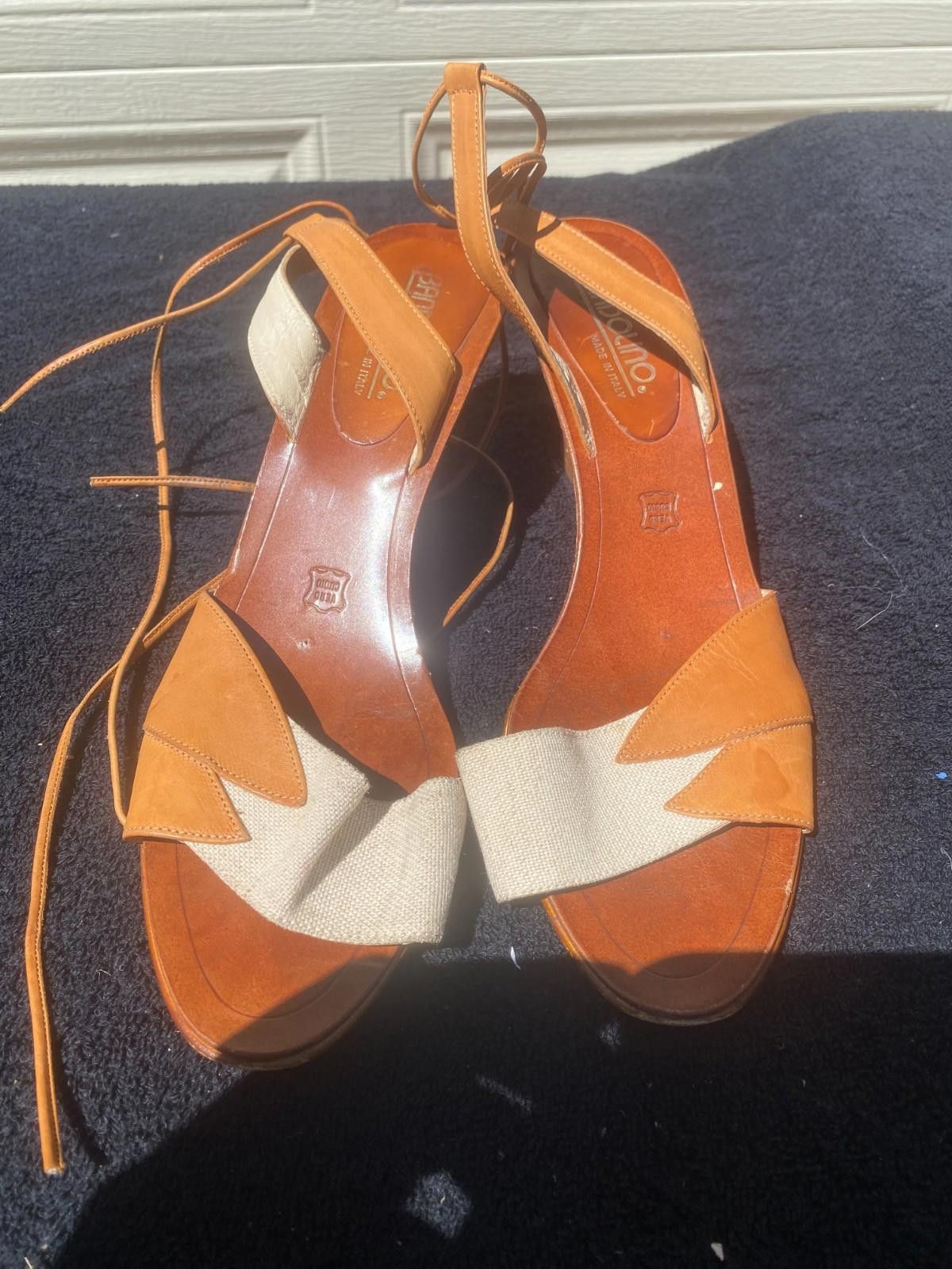 Designer Womens Bandalino Wedge Sandals Lace Up Size 10M ITALY (S614) Size US 10 / IT 40 - 1 Thumbnail