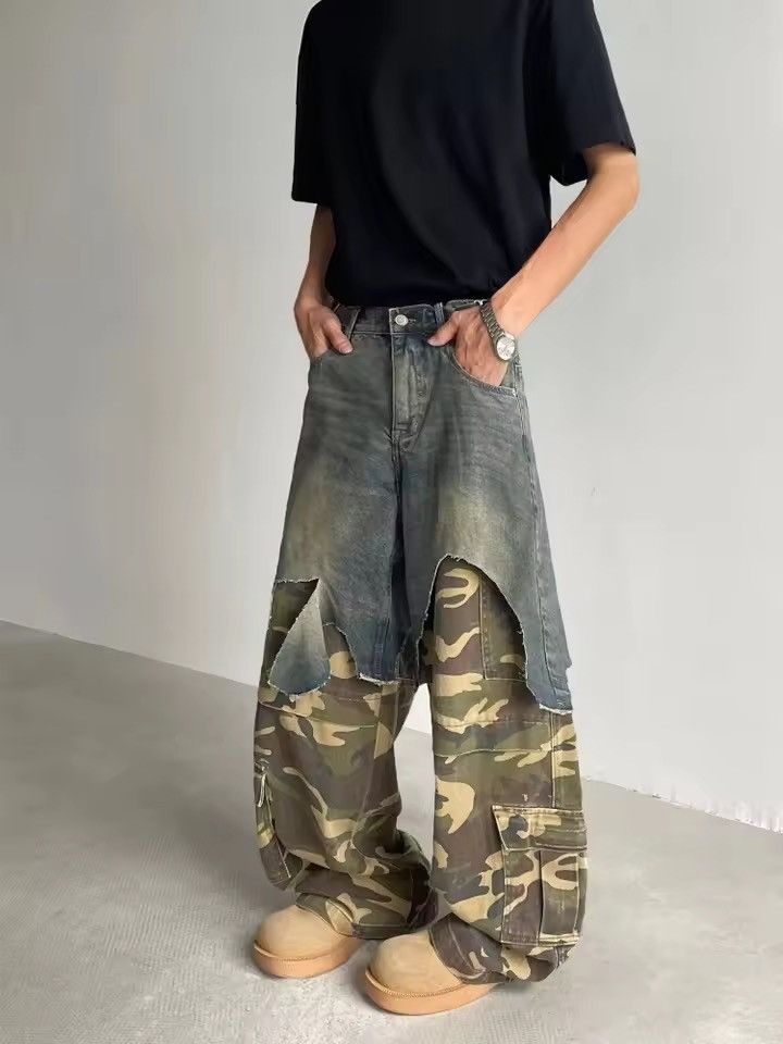 Japanese Brand Ropa Y2K Grunge Camouflage Patchwork Baggy Stacked Jeans Size US 26 / EU 42 - 6 Thumbnail