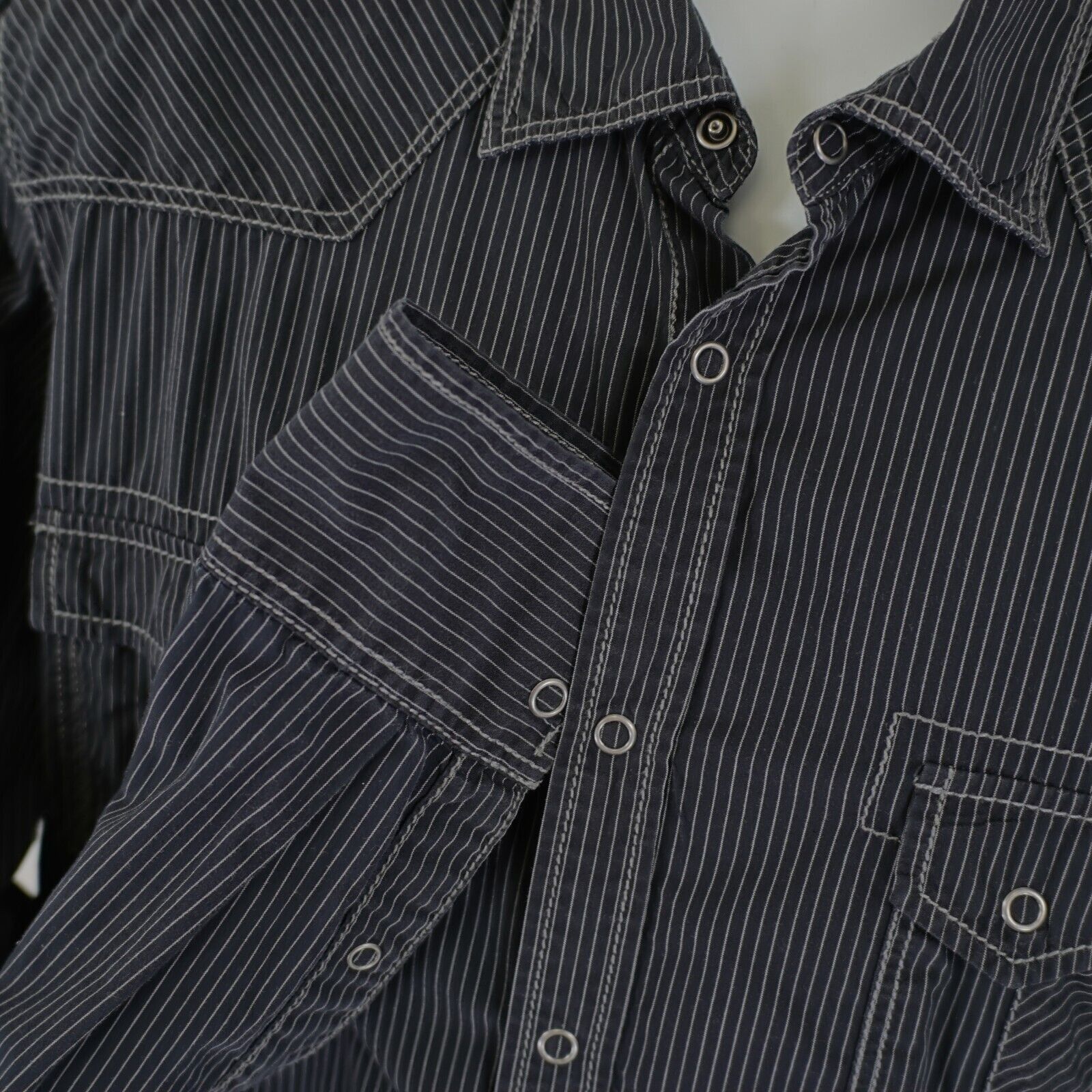 Vintage INC International Concepts 2 XL Black Striped Snap Button Co Size US XL / EU 56 / 4 - 3 Thumbnail