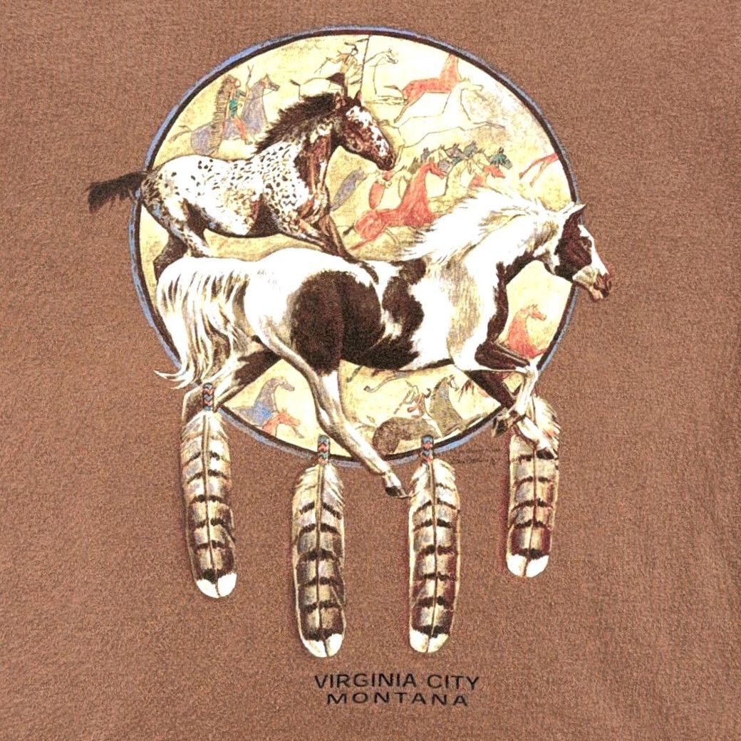Gildan VINTAGE Horses Shirt Adult MEDIUM Brown Virginia City Montana Dreamcatcher Y2K Shirt Mens Brown Horses Dreamcatcher Montana Virginia City Y2K Size US M / EU 48-50 / 2 - 2 Thumbnail