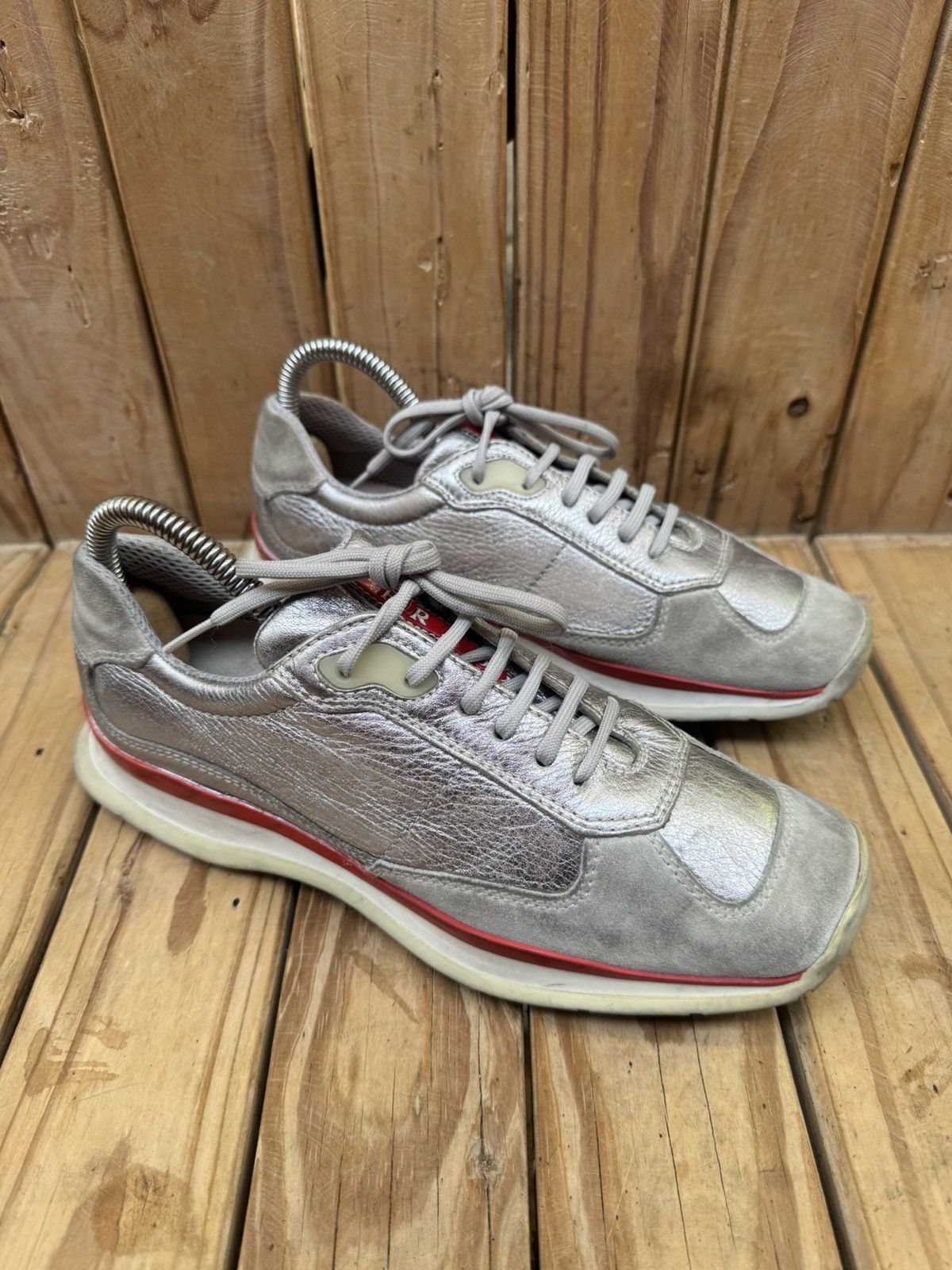 Prada Prada Women’s silver leather sneakers EUR 37 USA 7 Uk 4 Size US 7 / IT 37 - 2 Thumbnail