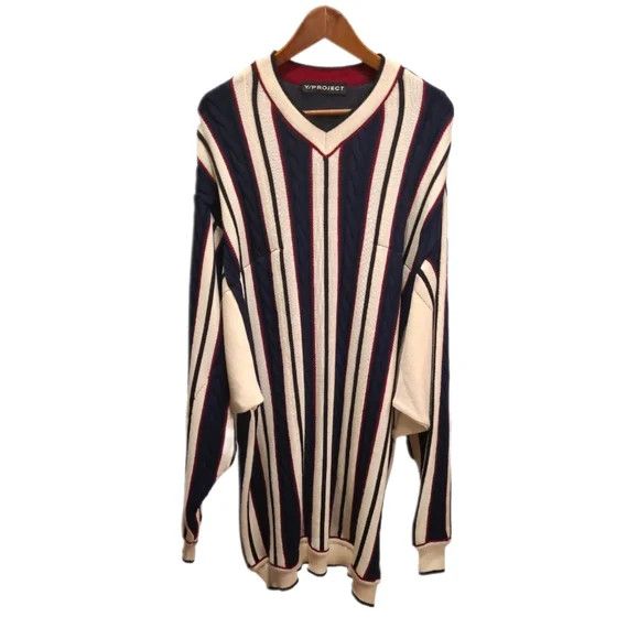 Y/Project Clipped Shoulder Knit Striped Sweater in Navy and White Size US S / EU 44-46 / 1 - 2 Thumbnail