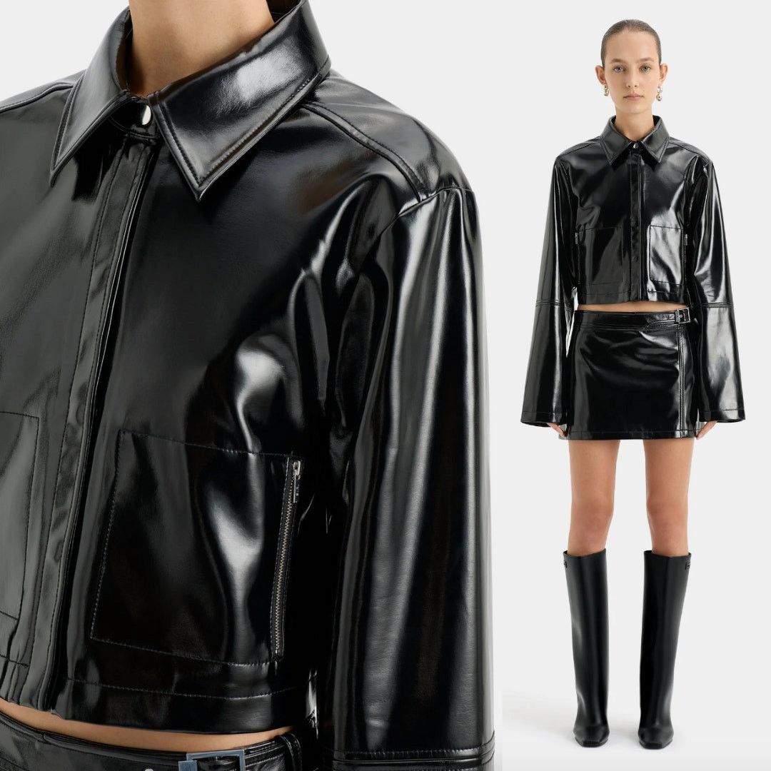 SIR. SIR. | Midnight Crop Black Patent Leather Jacket XS/S Size XS / US 0-2 / IT 36-38 - 1 Thumbnail