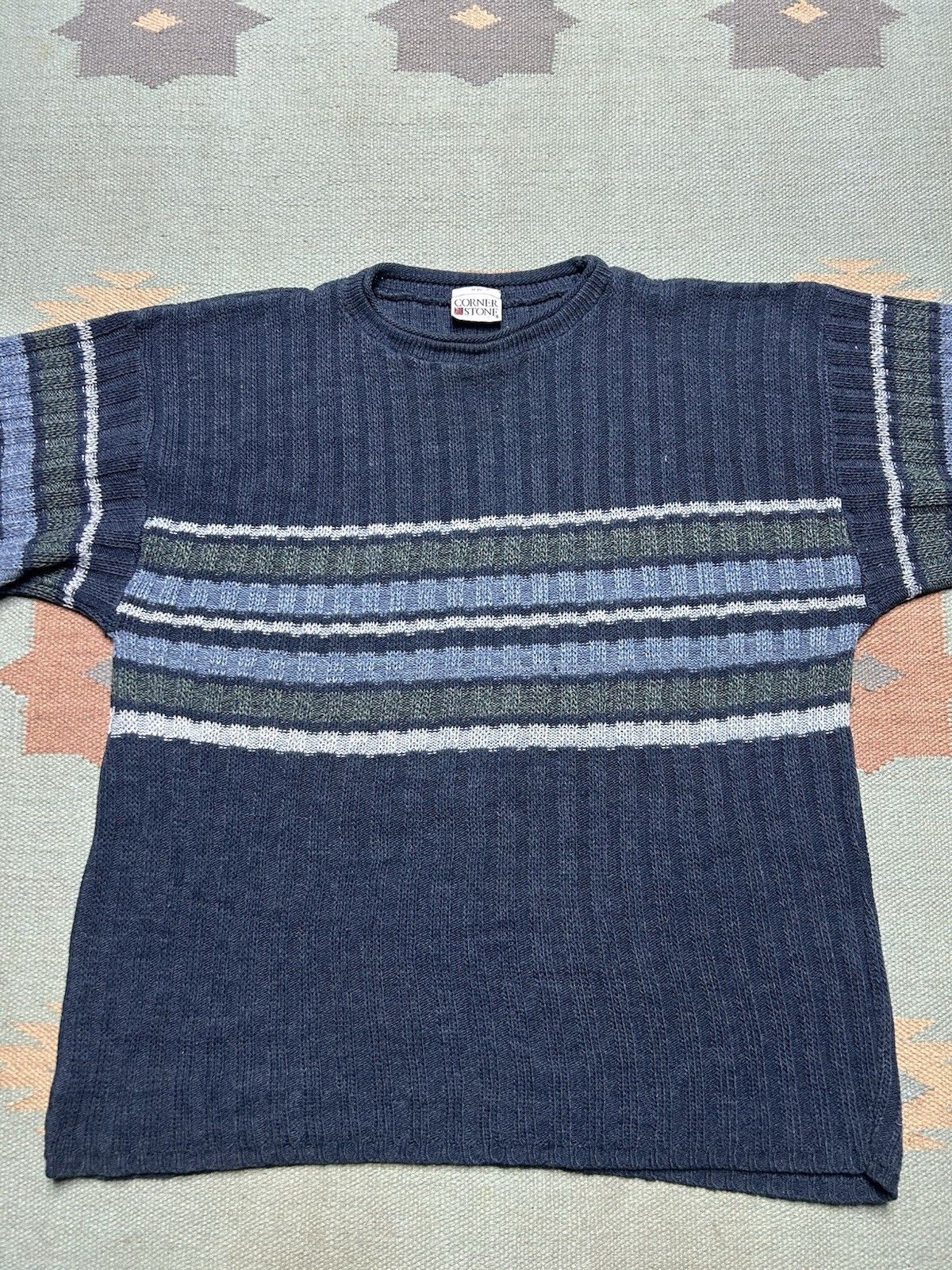 Vintage Vintage acrylic knit sweater striped corner stone USA XL Size US XL / EU 56 / 4 - 2 Thumbnail