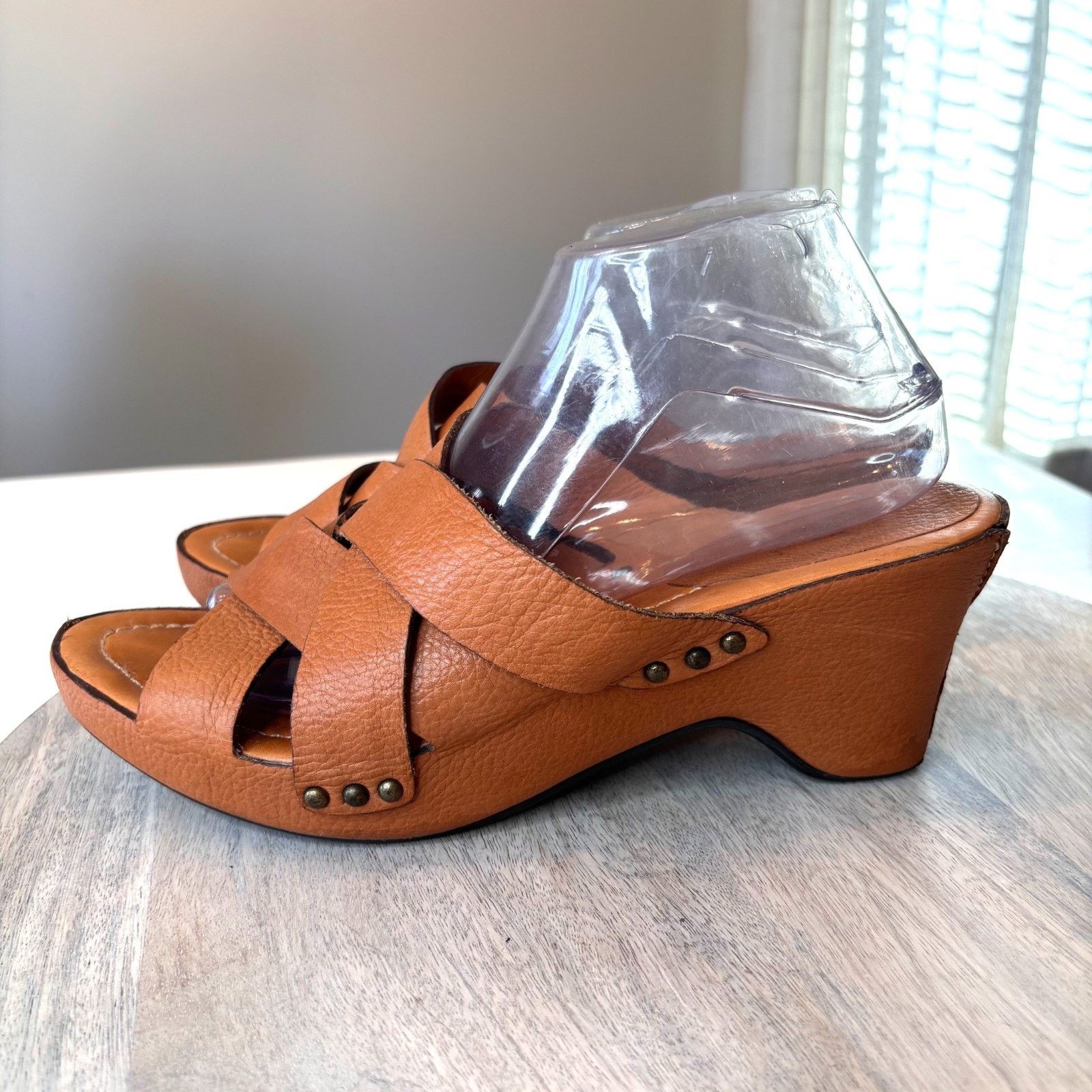 Frye Frye Brown Leather Sandals Mule Studded Heel Women's 10B 10 Size US 10 / IT 40 - 3 Thumbnail