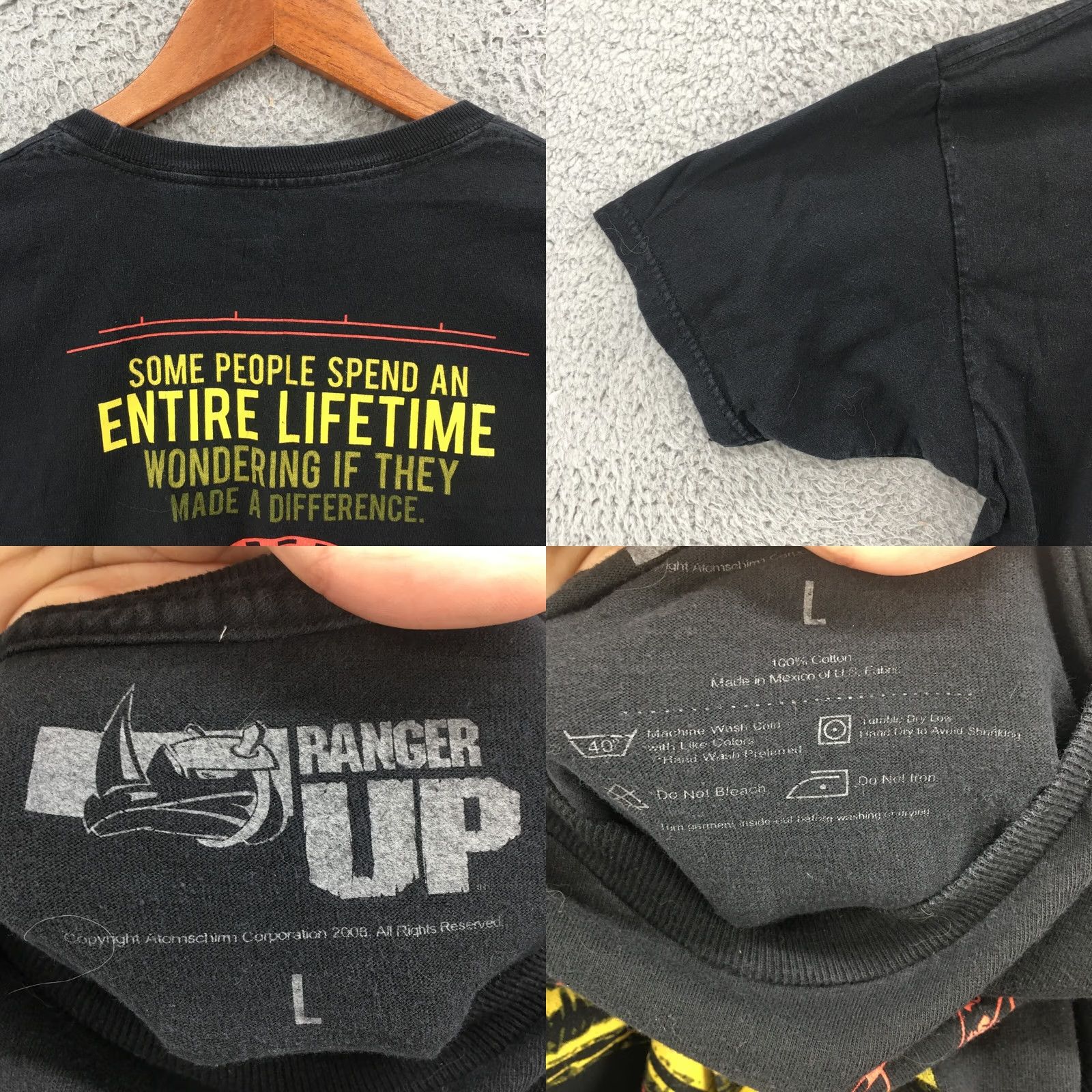Vintage Ranger Up Tee Top Mens L Black Cotton Graphic Print Short Sleeve Casual Pullover Size US L / EU 52-54 / 3 - 8 Thumbnail
