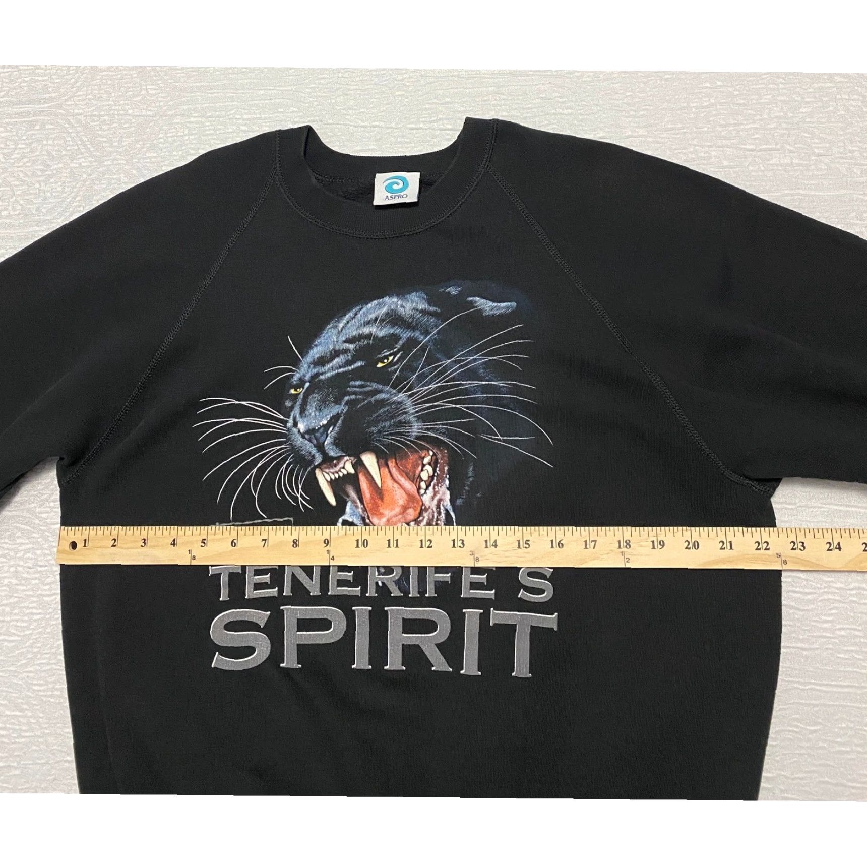 ESPIRIT VINTAGE Aspro Black Panther Tenerife Spirit Raglan Sweatshirt Mens M Black Graphic Print Crew Neck Knit Pullover Casual Streetwear Size US M / EU 48-50 / 2 - 7 Thumbnail