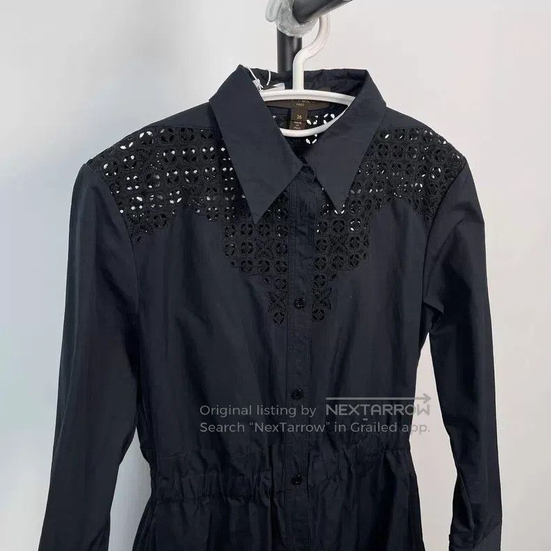 Louis Vuitton Louis Vuitton Black Long Shoulder Embroidered Shirt Dress Size XS / US 0-2 / IT 36-38 - 3 Thumbnail