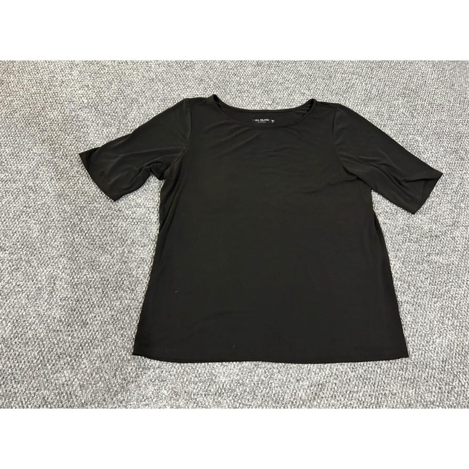 Vintage Susan Graver Blouse Shirt Womens Large Black Short Sleeve Knit Polyester Spandex Casual Solid Regular Classic None Size L / US 10 / IT 46 - 2 Thumbnail