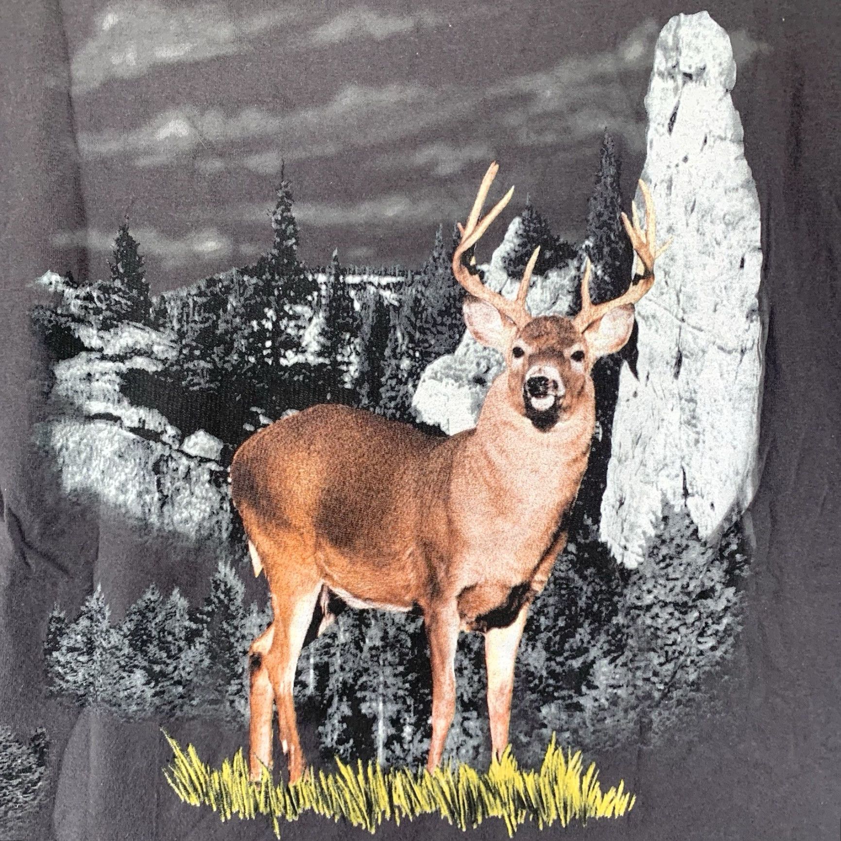 Vintage VINTAGE Trau & Loevner Men’s Short Sleeve T-Shirt Animal Print Deer Mountains Nature Gray Large Size US 33 - 6 Thumbnail
