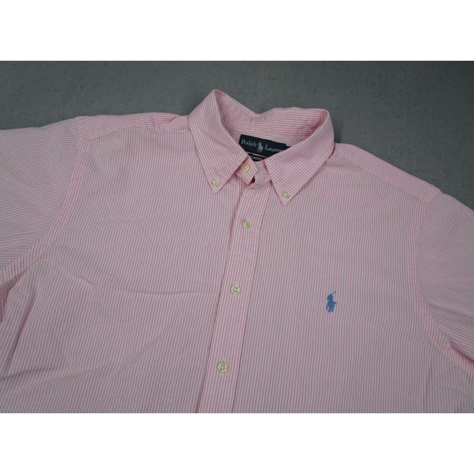 Ralph Lauren VINTAGE Ralph Lauren Shirt Mens XL Pink Stripe Seersucker Classic Fit Button-Down Polo Embroidered Pony Casual Workwear Summer Size US XL / EU 56 / 4 - 2 Thumbnail