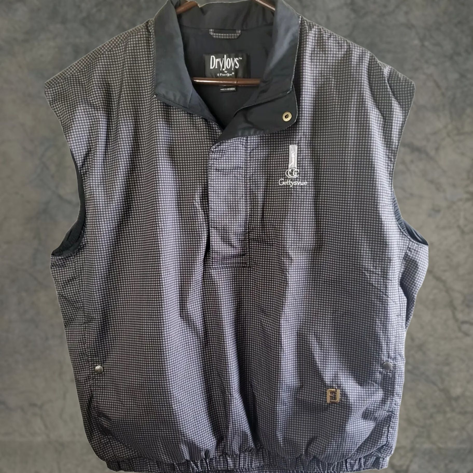 Footjoy FootJoy Dryjoys Mens L Windbreaker Vest Black/Gray Houndstooth Golf Club Snap Collar Vest Size US L / EU 52-54 / 3 - 1 Thumbnail