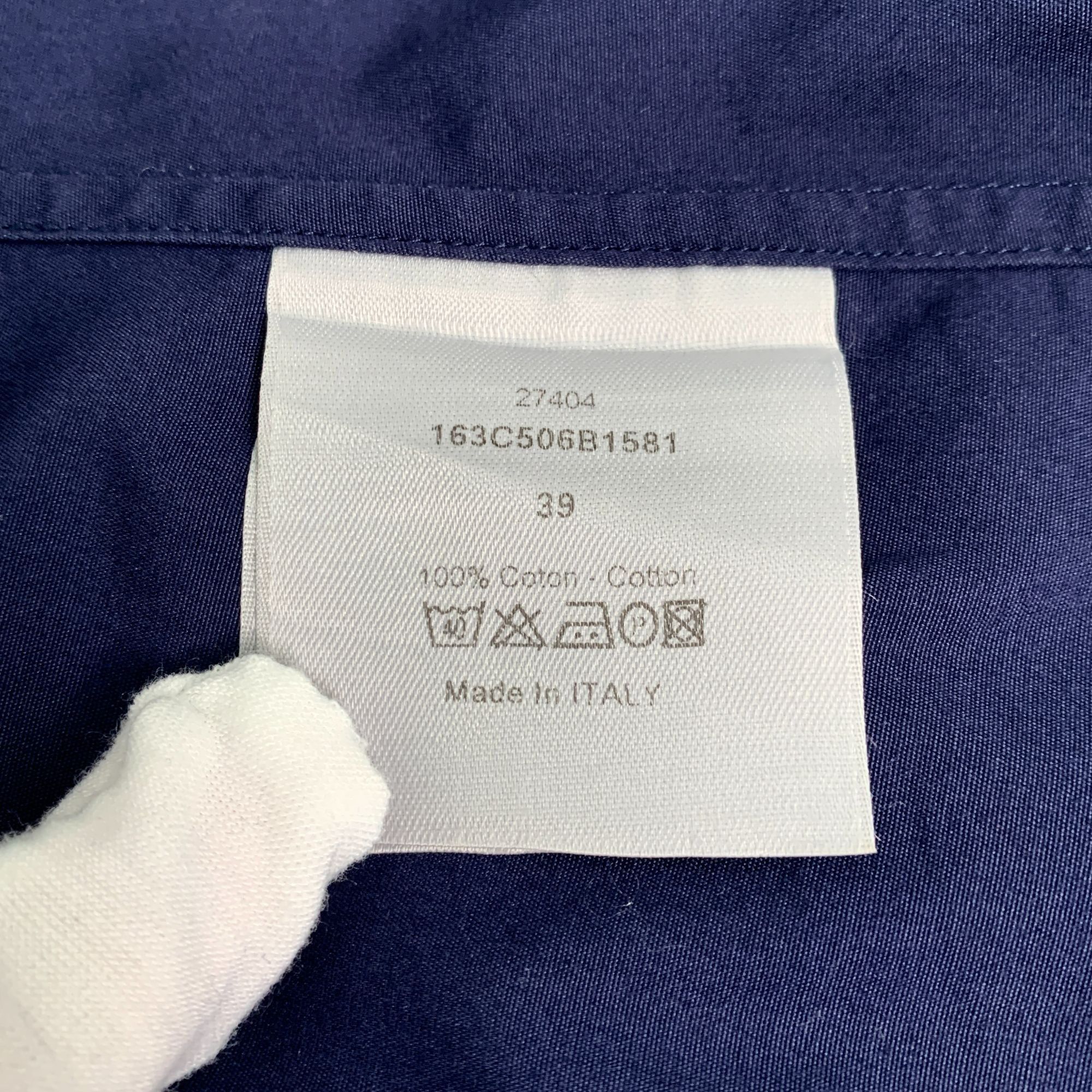 Dior Dior Mens Navy Blue Cotton Long-Sleeve Shirt 39 Embroidered Size US XXS / EU 40 - 4 Thumbnail
