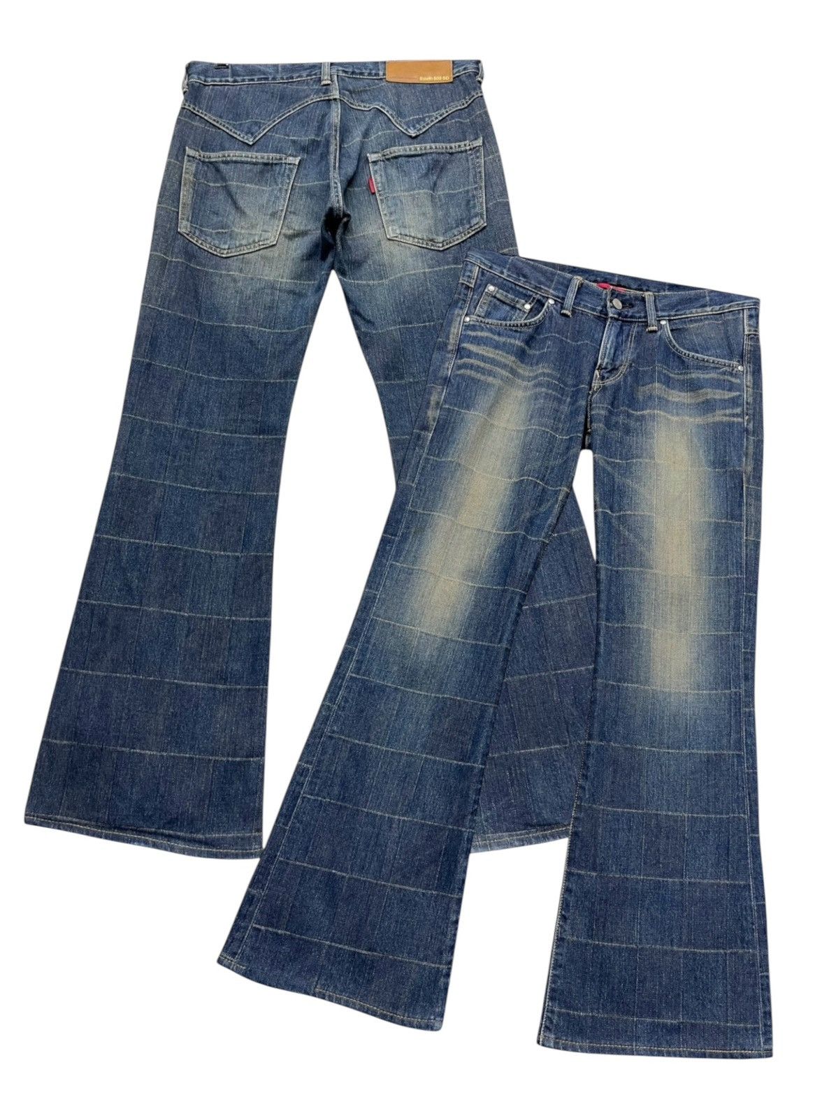 Edwin EDWIN 503 Perfect FLARE Grunge Mudwash Plaid Design Denim Size US 31 - 2 Thumbnail