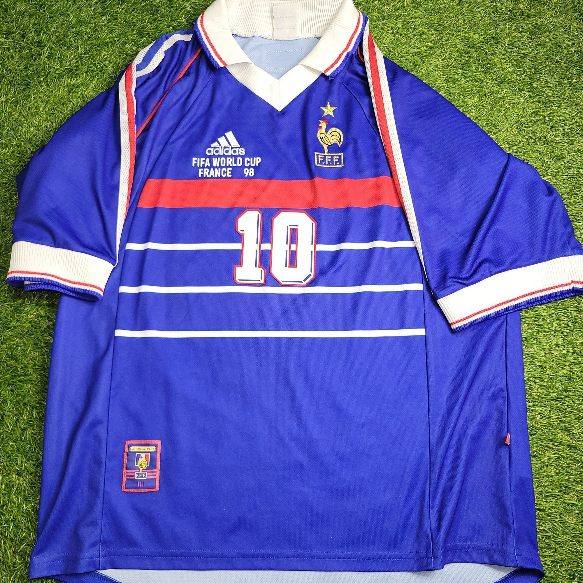 Adidas Zidane France 1998 WORLD CUP FINAL Home Soccer Jersey L Size US L / EU 52-54 / 3 - 1 Thumbnail
