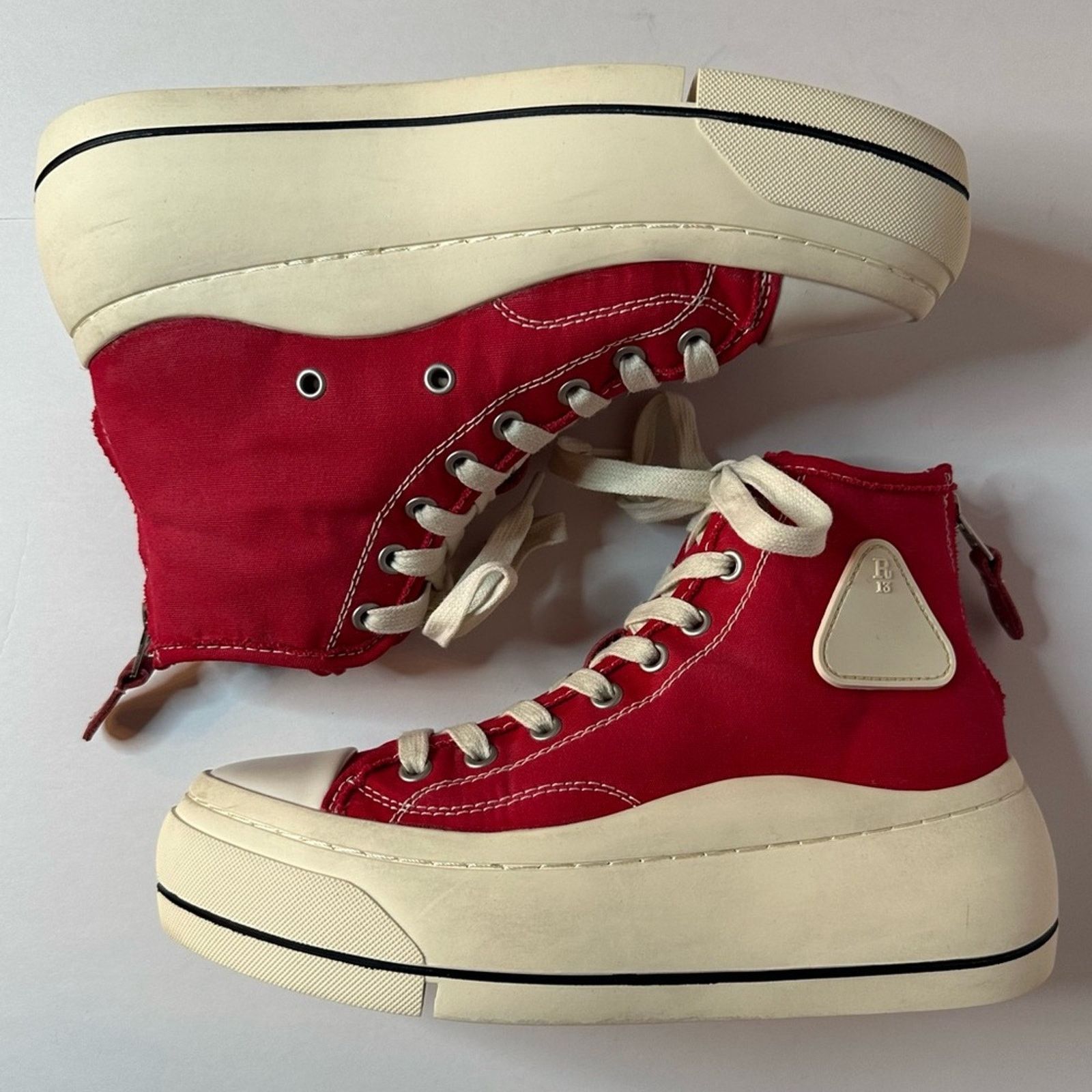 R13 rare Kirk Red Canvas High-Top Sneakers White Platform US 8 Size US 8 / IT 38 - 3 Thumbnail