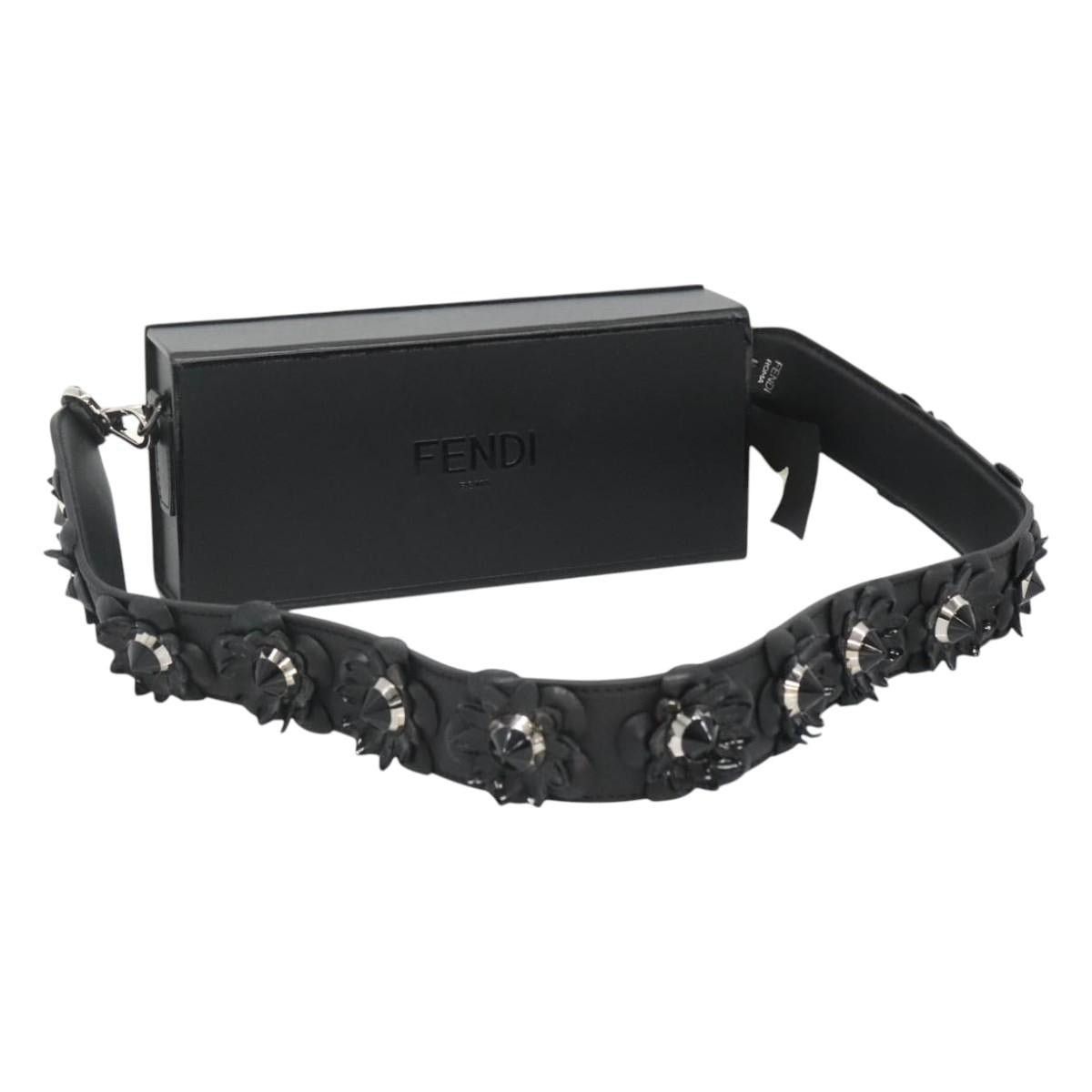 Fendi Box Shoulder Bag Leather Black Silver, Women's