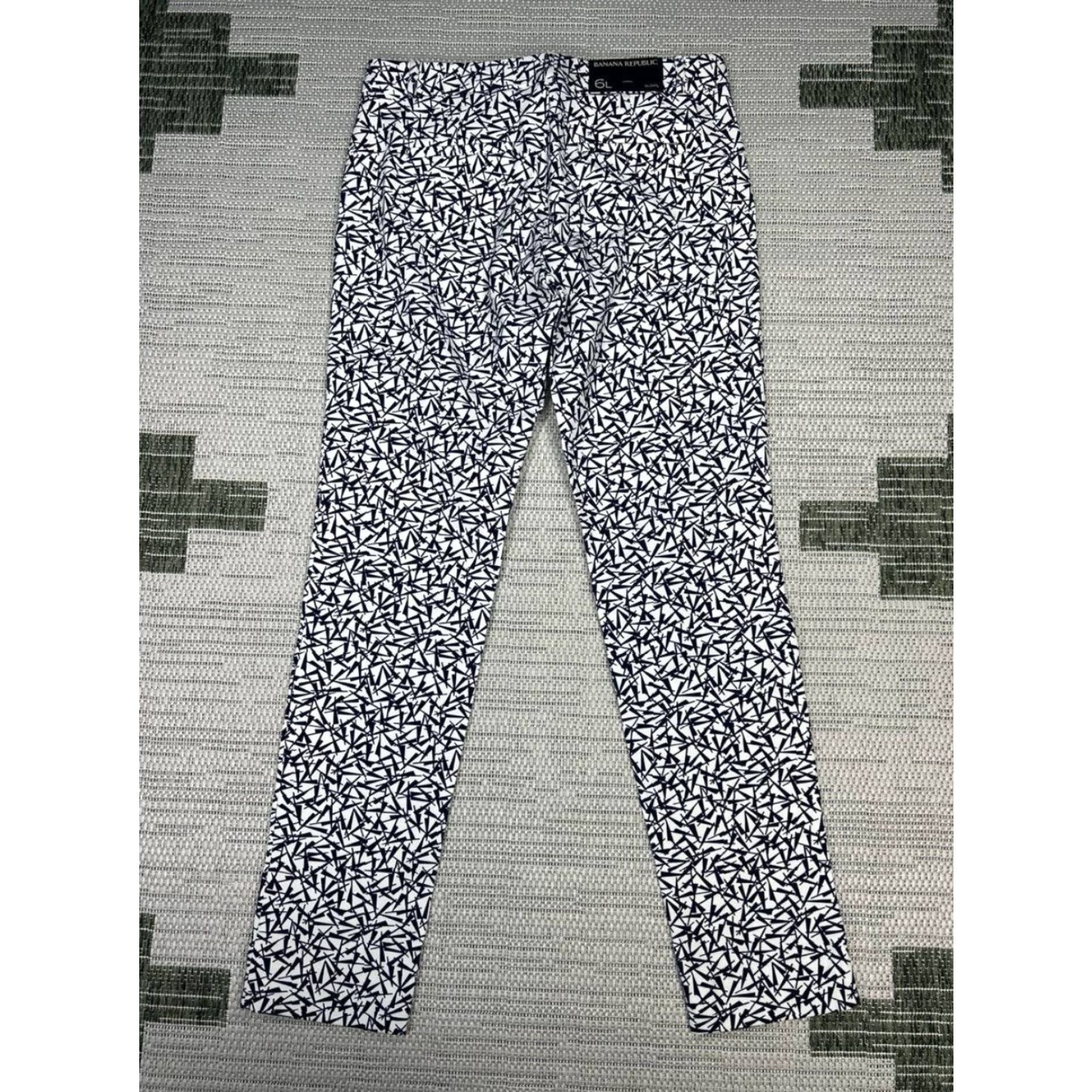 Banana Republic Banana Republic Sloan Pants Womens 6 White Cotton Abstract Straight Leg Size 28" / US 6 / IT 42 - 2 Thumbnail
