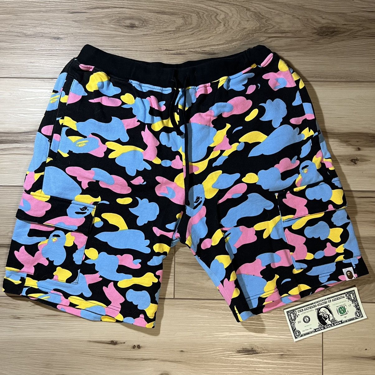 image of Bape x Nigo Cotton Candy Cargo Sweat Shorts in Black, Men's (Size 33)