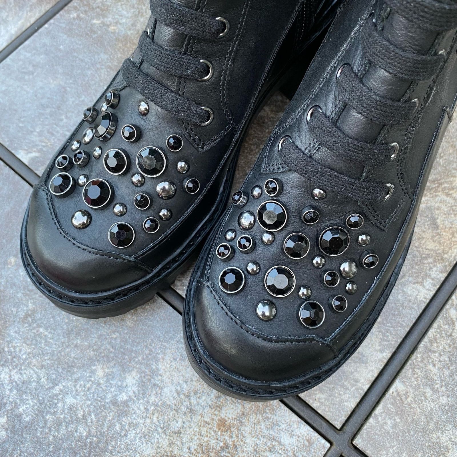 Karl Lagerfeld New KARL LAGERFELD Black Breck Studded Leather Moto Bootie Size US 6 / IT 36 - 11 Thumbnail