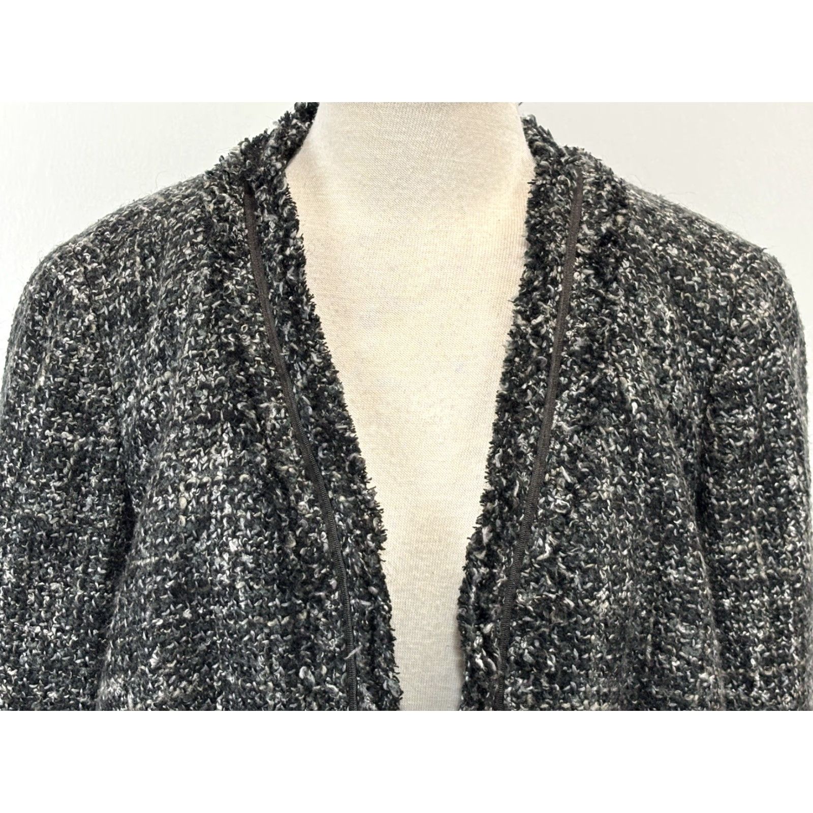 Talbots Talbots Tweed Blazer Jacket Sz 16W Plus Women’s Grey Black Open Fringe Trim Size XXL / US 16-18 / IT 52-54 - 5 Thumbnail
