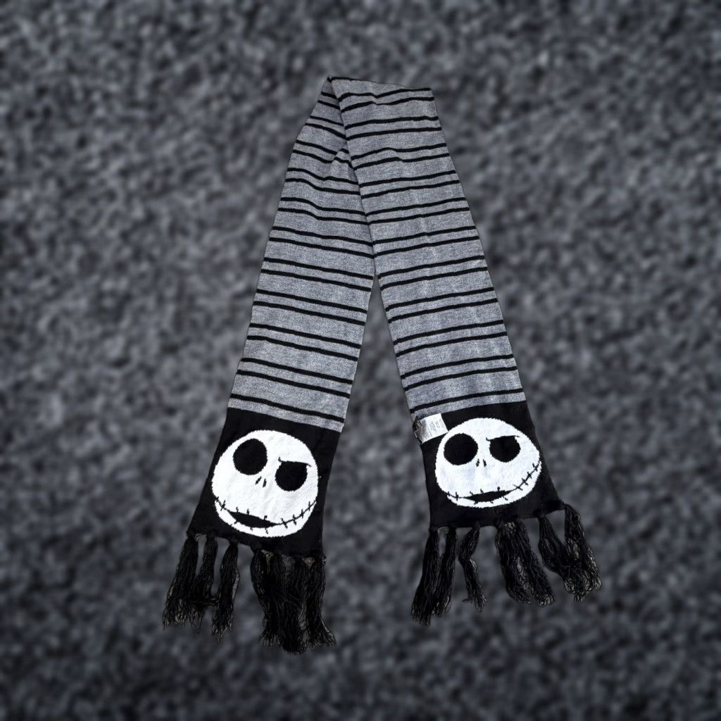 Disney Disney Scarf Womens One Size Gray Striped Jack Skellington Fringe Knit Winter Size ONE SIZE - 1 Thumbnail