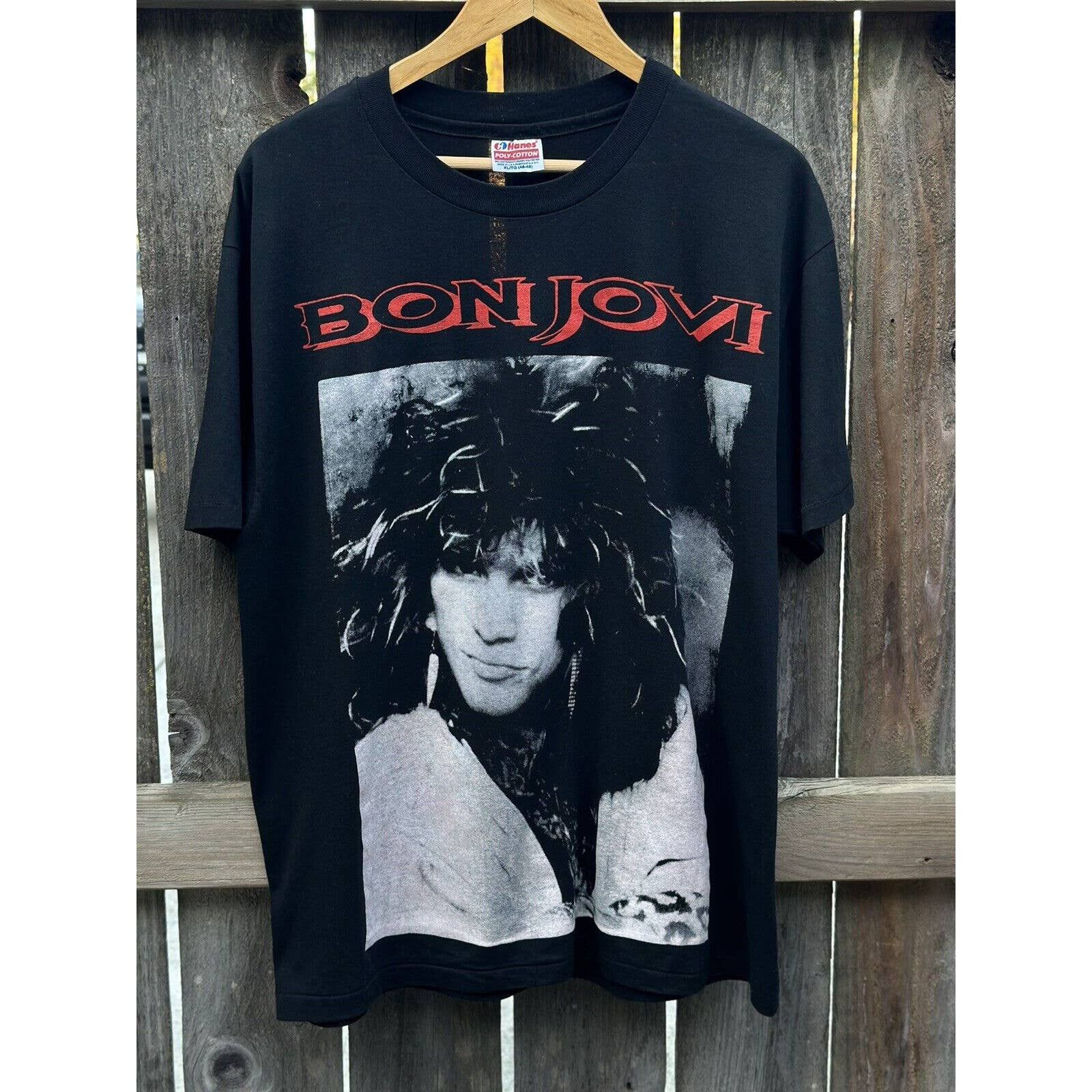 Vintage 90s Bon Jovi T-shirt XL On Hanes Poly Cotton RARE Short 