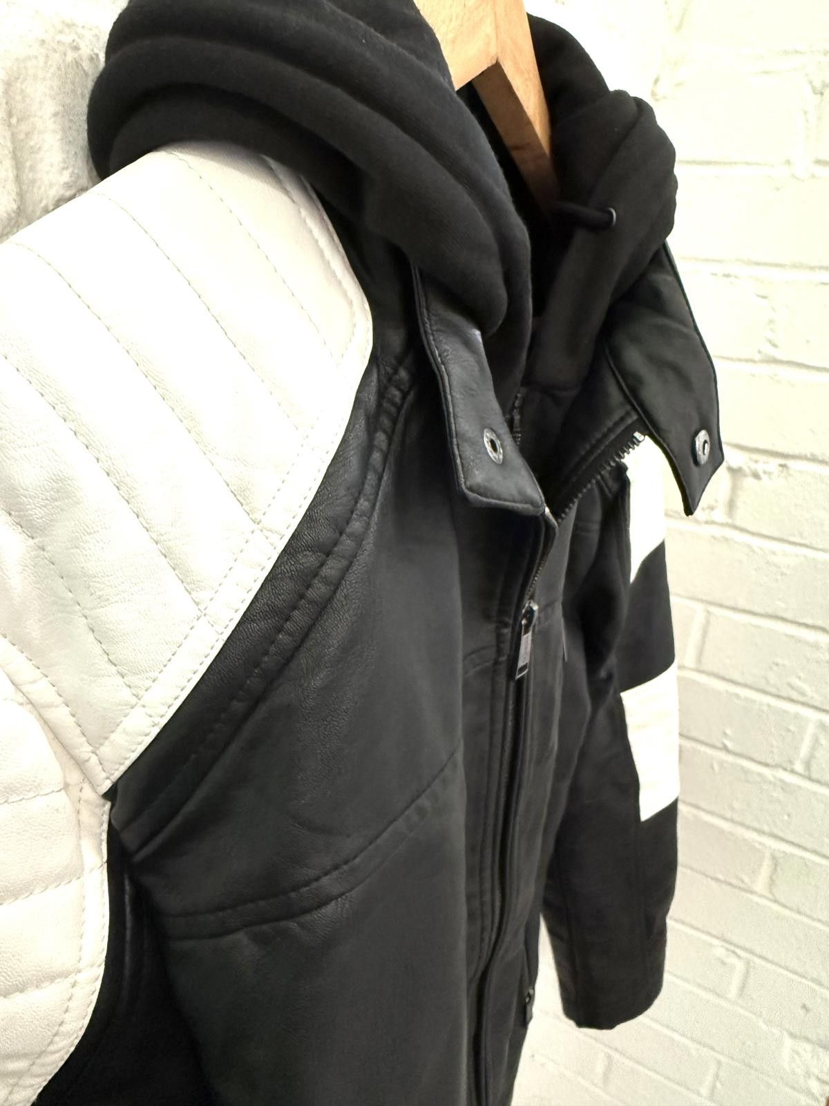 Guess Guess Men's Black and White Leather Jacket with Hood Size US M / EU 48-50 / 2 - 4 Thumbnail