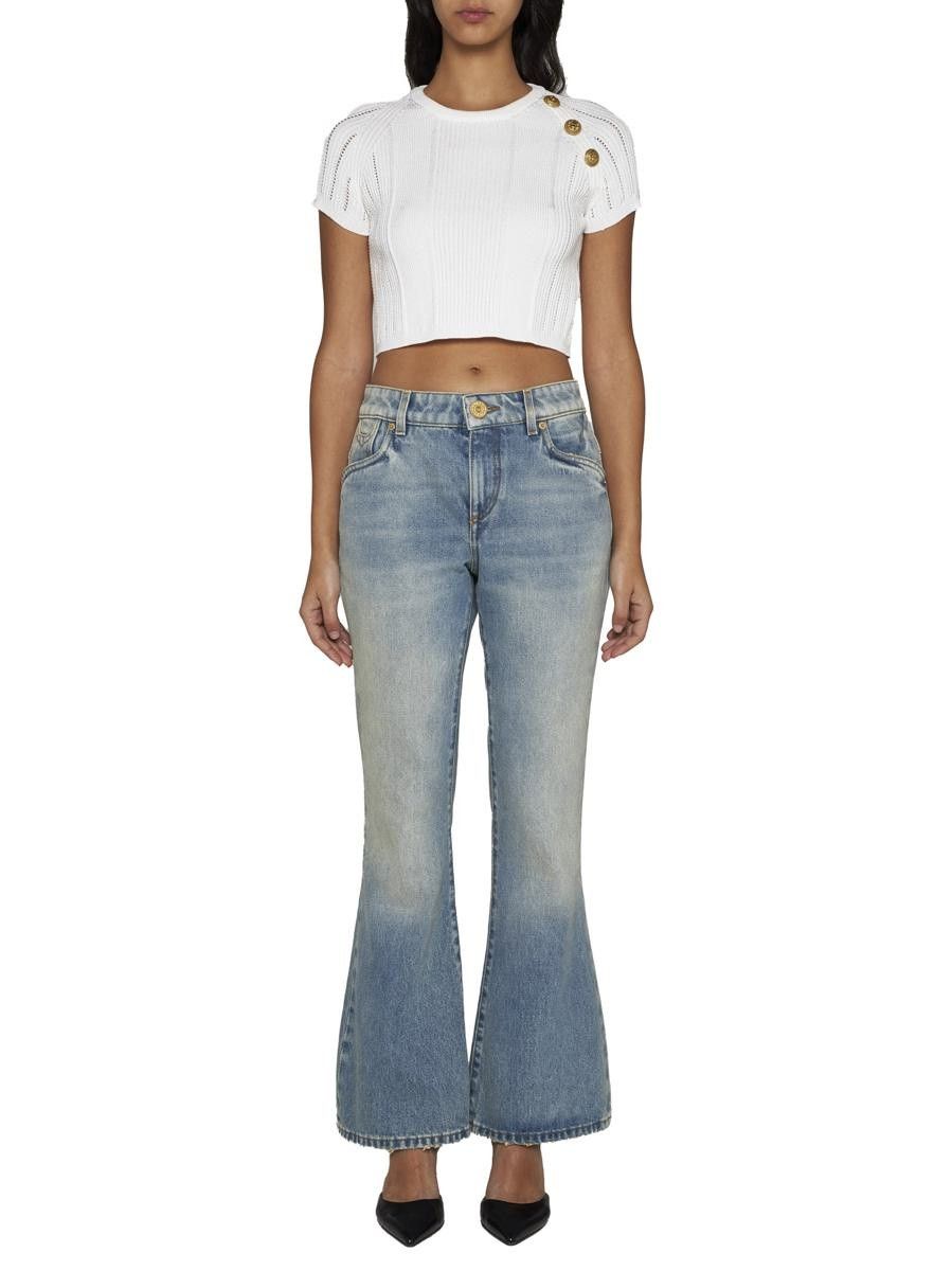 Balmain o1s1wg110825 3 Button Cropped Top in White Size XL / US 12-14 / IT 48-50 - 4 Thumbnail
