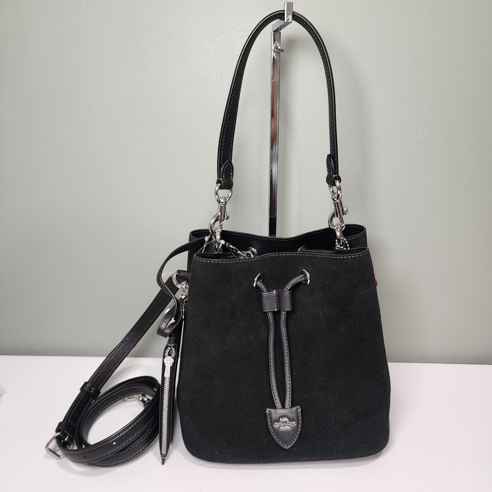 Coach NWT Coach CCZ89 Rowan Bucket Bag Cherry Charm Suede Black Size ONE SIZE - 1 Thumbnail