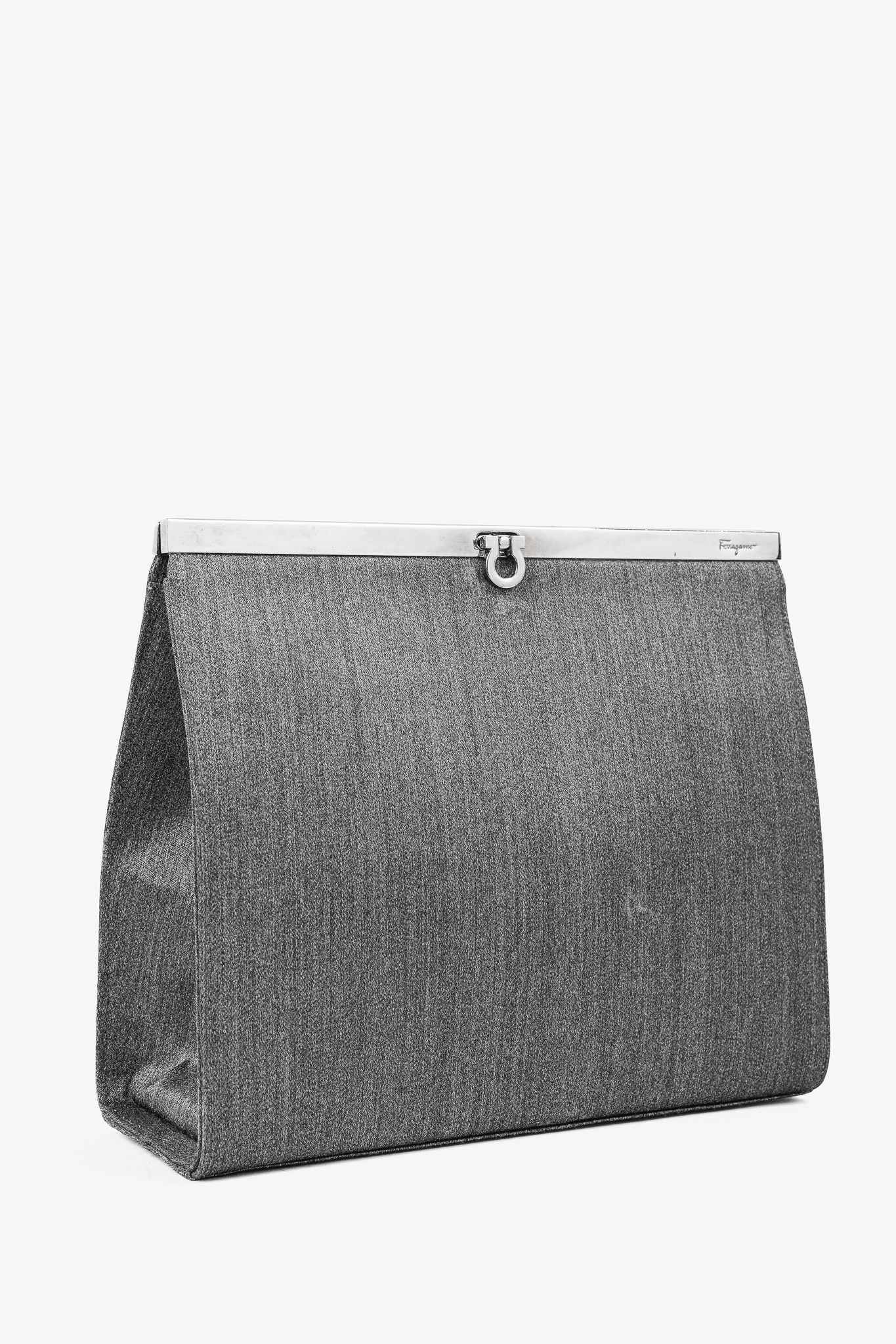 Salvatore Ferragamo Salvatore Ferragamo Grey Flannel Gancini-Clasp Evening Bag Size ONE SIZE - 2 Thumbnail