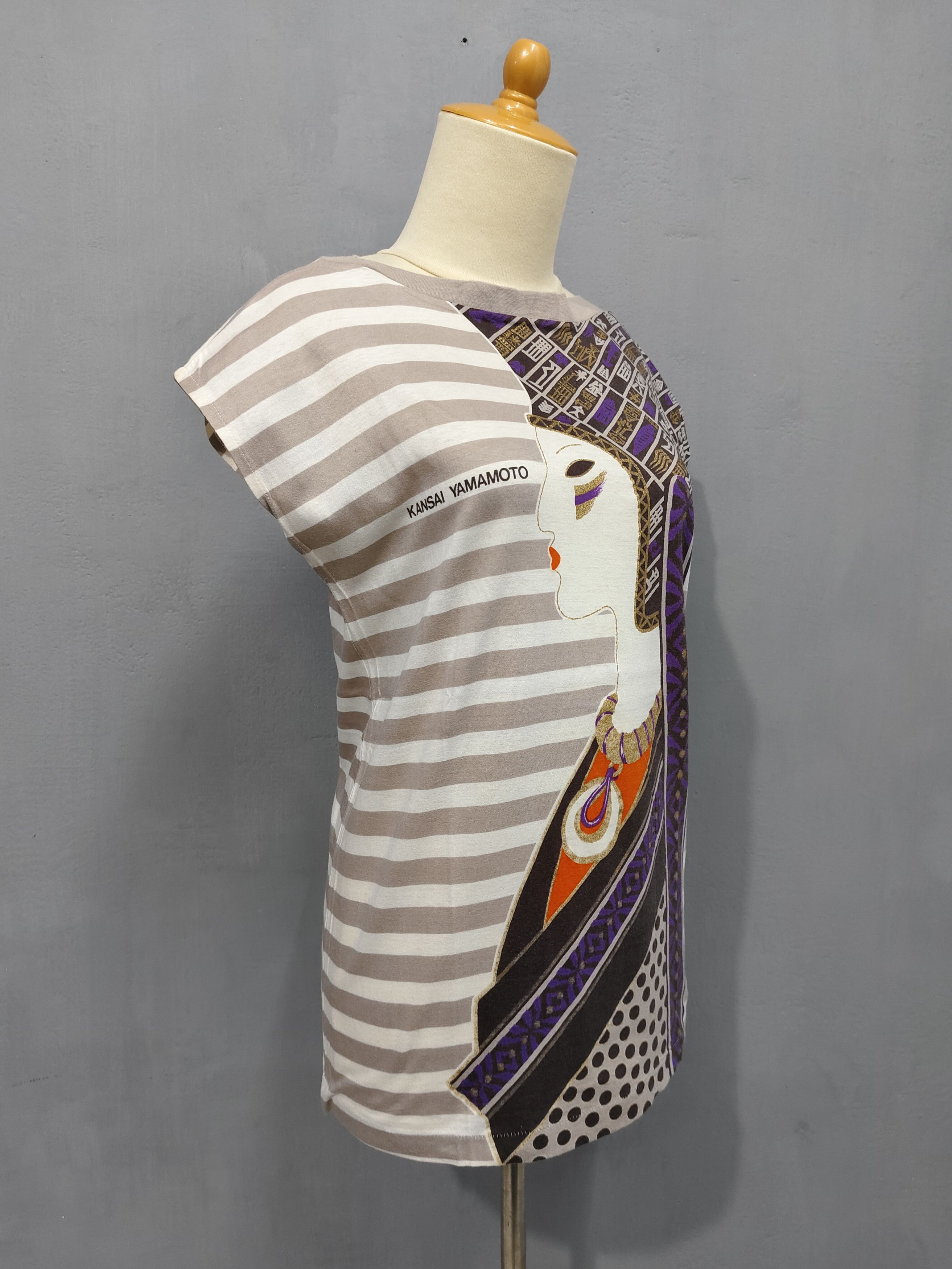 Kansai Yamamoto 80s Kansai- Archive Ethnic Art Print Stiped Sleeveless Top Size M / US 6-8 / IT 42-44 - 3 Thumbnail