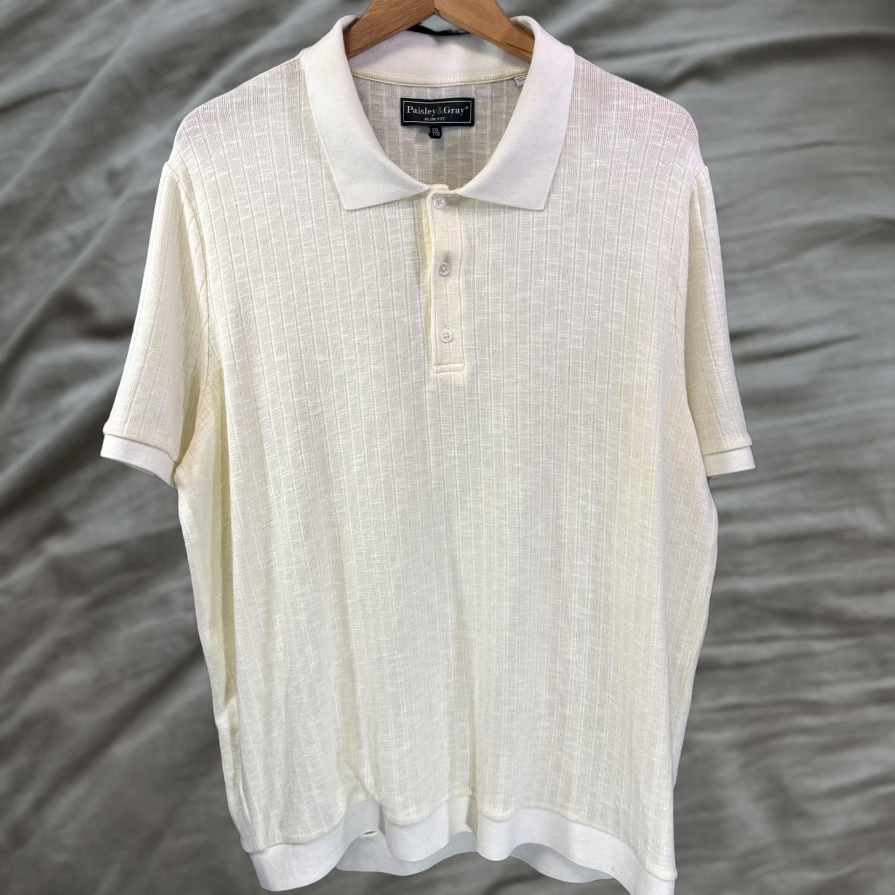 Vintage Paisley & Gray Polo Shirt Mens 2XL White Slim Fit Short Sleeve Textured Knit Size US XXL / EU 58 / 5 - 1 Thumbnail