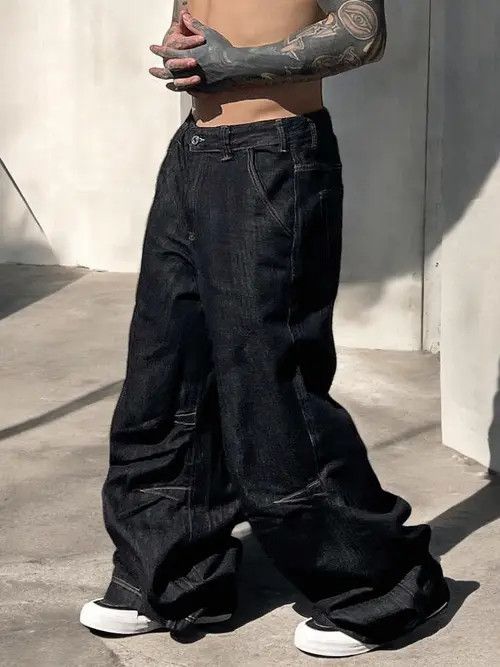 VIBE Black Wide Leg Denim Jeans, Oversized Jeans Size US 32 / EU 48 - 6 Thumbnail