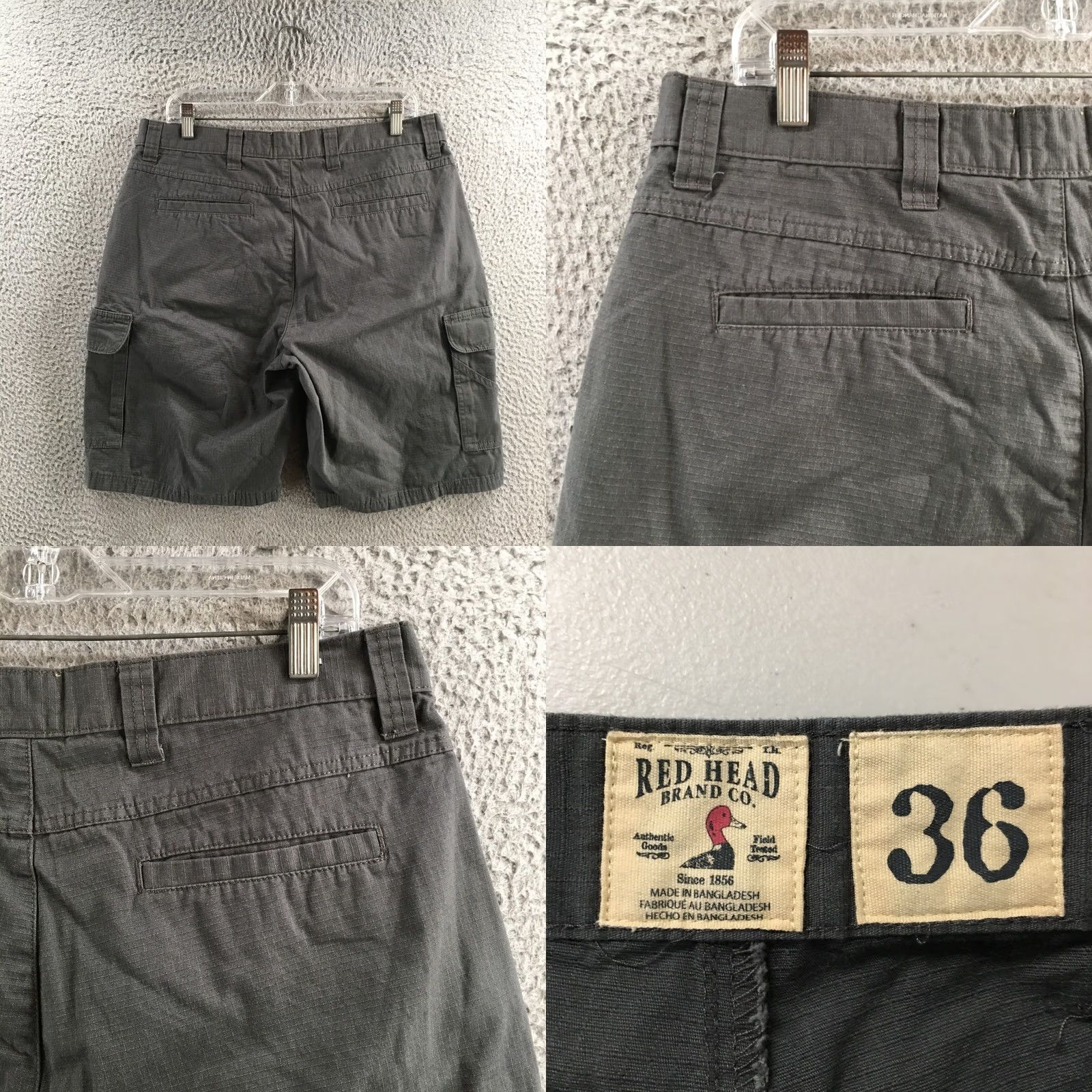 Vintage Red Head Brand Co. Cargo Shorts Mens 36 Gray Cotton Button Front Zip Fly Pockets Size US 36 / EU 52 - 9 Thumbnail