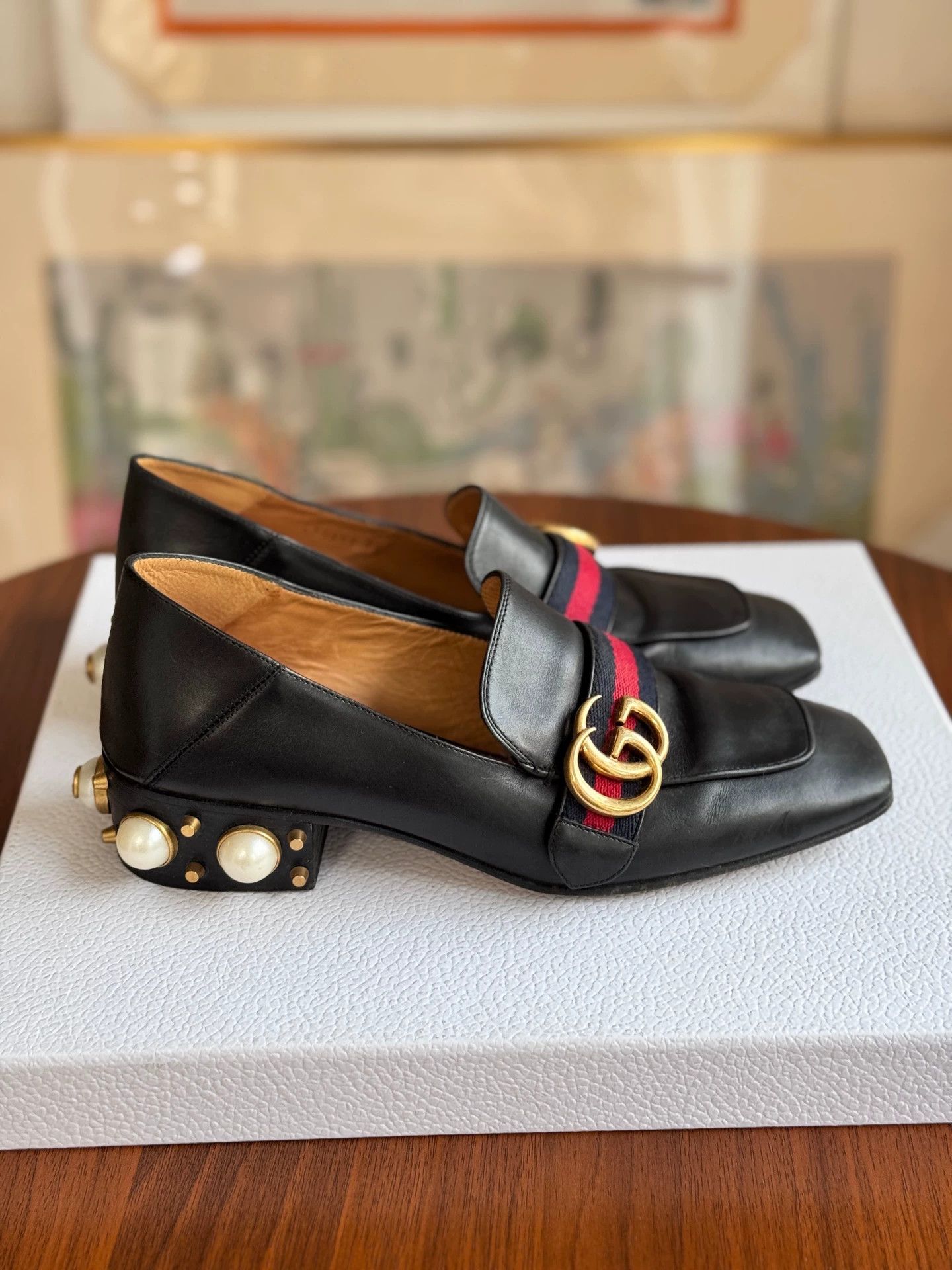 Gucci GUCCI 98 New Black Pearl Double G Women's Two-Way Loafers 38 Size US 7 / IT 37 - 3 Thumbnail