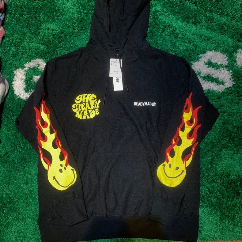 Readymade Flame Print Hoodie with 3D Detail