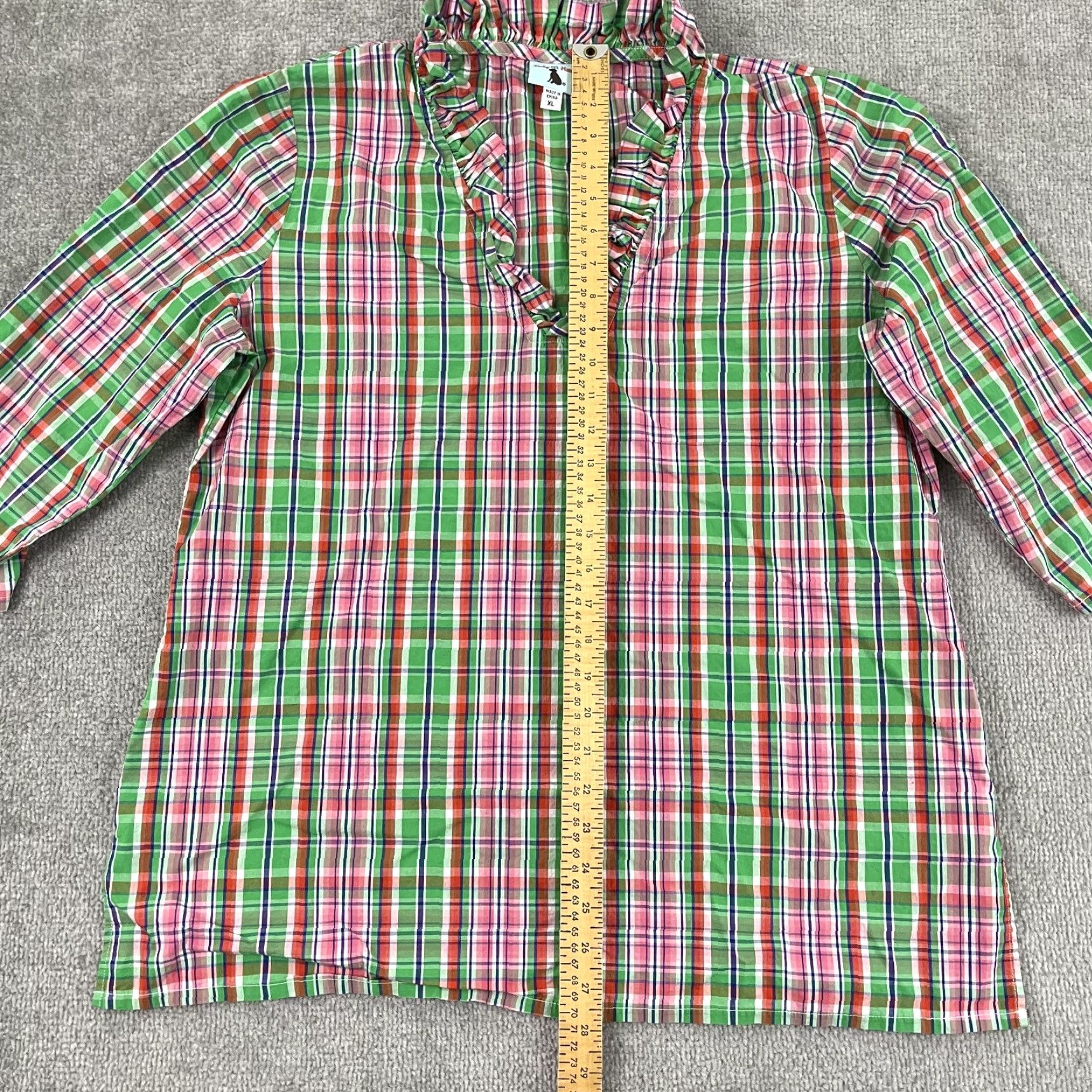 Pinko Haley & The Hound Blouse Womens XL Multicolor Plaid Ruffle V-Neck Top Casual 3/4 Sleeve Size XL / US 12-14 / IT 48-50 - 3 Thumbnail