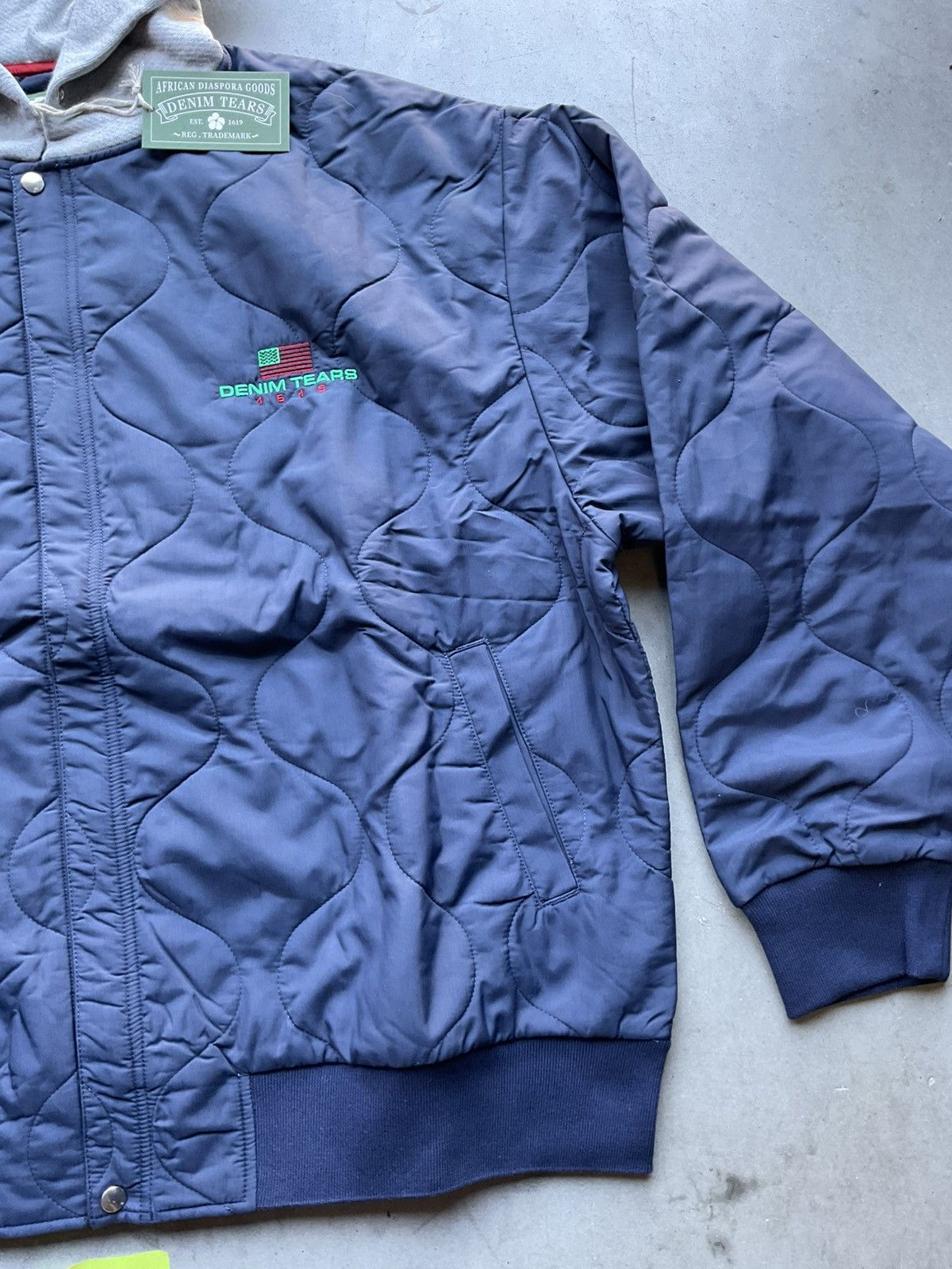 DENIM TEARS Denim Tears Quilted Nylon Hoodie Navy Blue Size US XL / EU 56 / 4 - 3 Thumbnail
