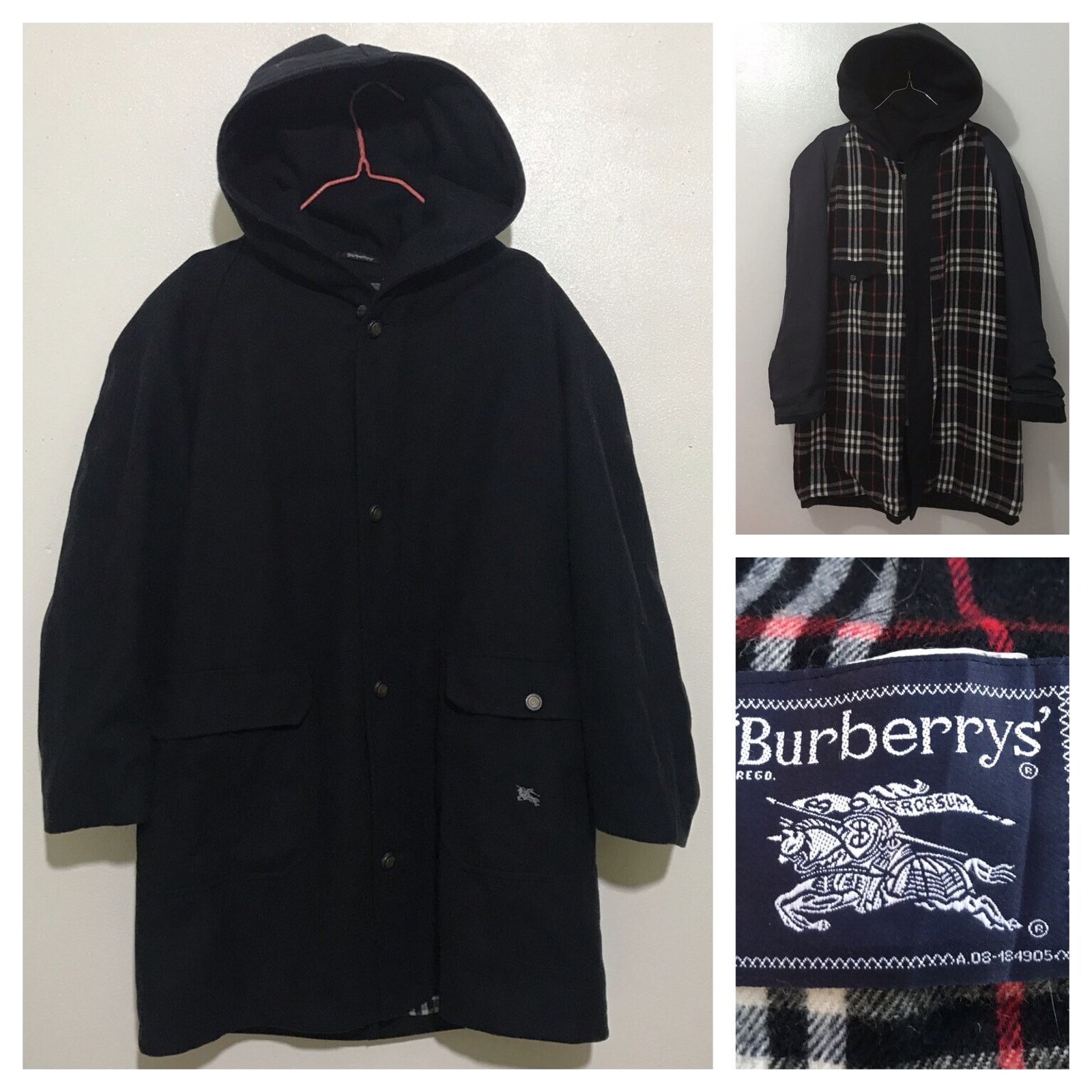Burberry burberry coat jacket hooded wool nova check blue navy men Size US L / EU 52-54 / 3 - 2 Thumbnail