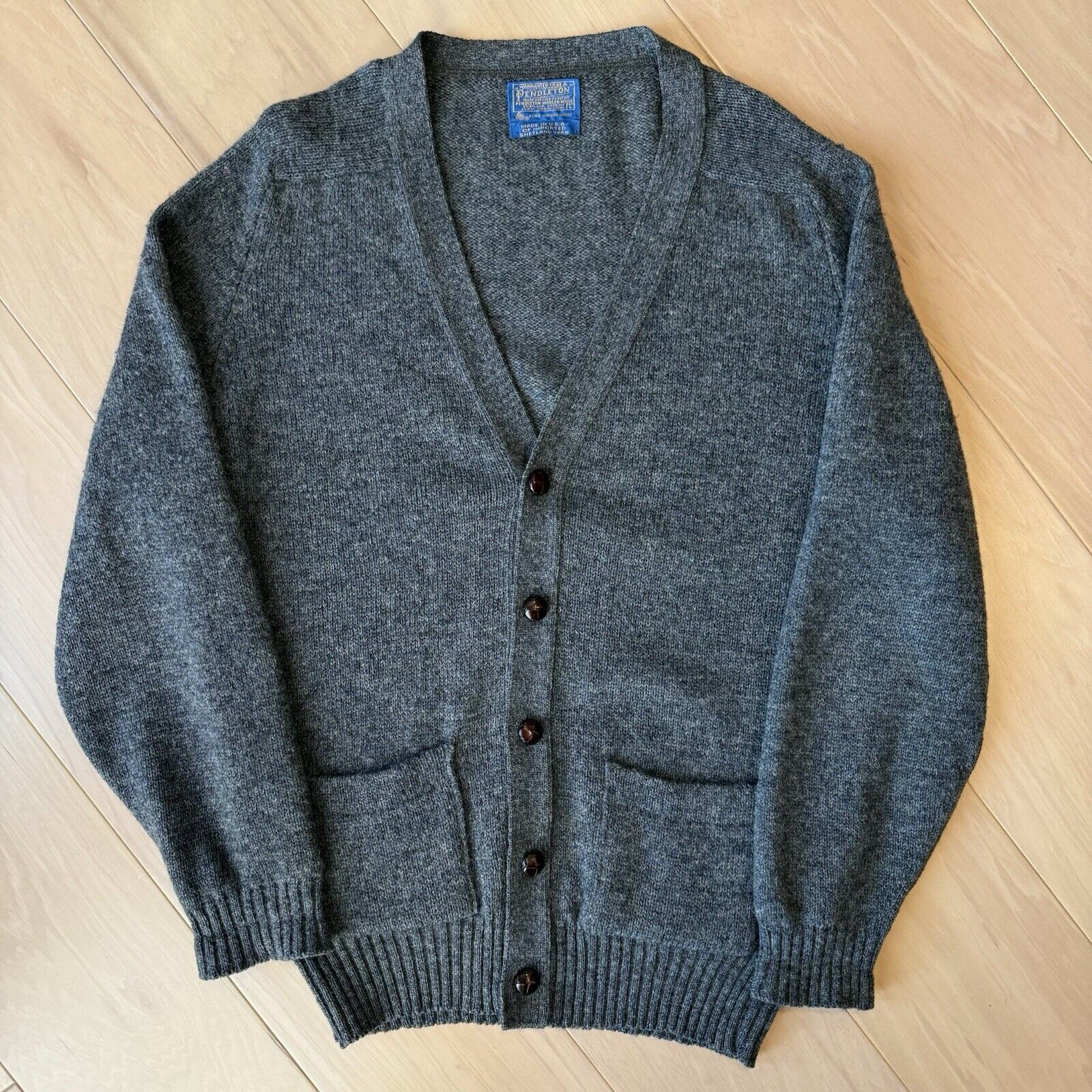 Pendleton × Vintage Vintage Pendleton Cardigan Large Gray 80s Wool Sweater Size US L / EU 52-54 / 3 - 2 Thumbnail