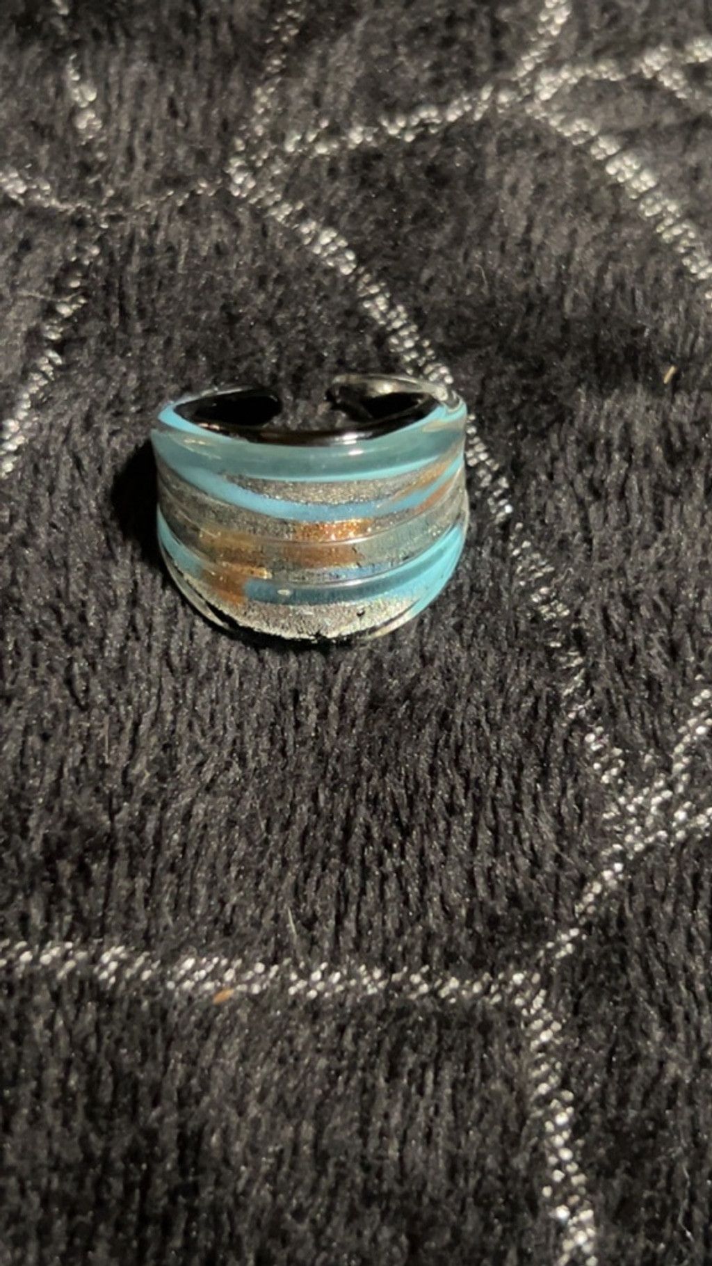 The Unbranded Brand Women's Glass Blue Gold Striped Ring One Size Size ONE SIZE - 2 Thumbnail