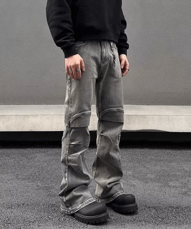 Japanese Brand Vintage Grey Pleated Flare Jeans Size US 34 / EU 50 - 3 Thumbnail