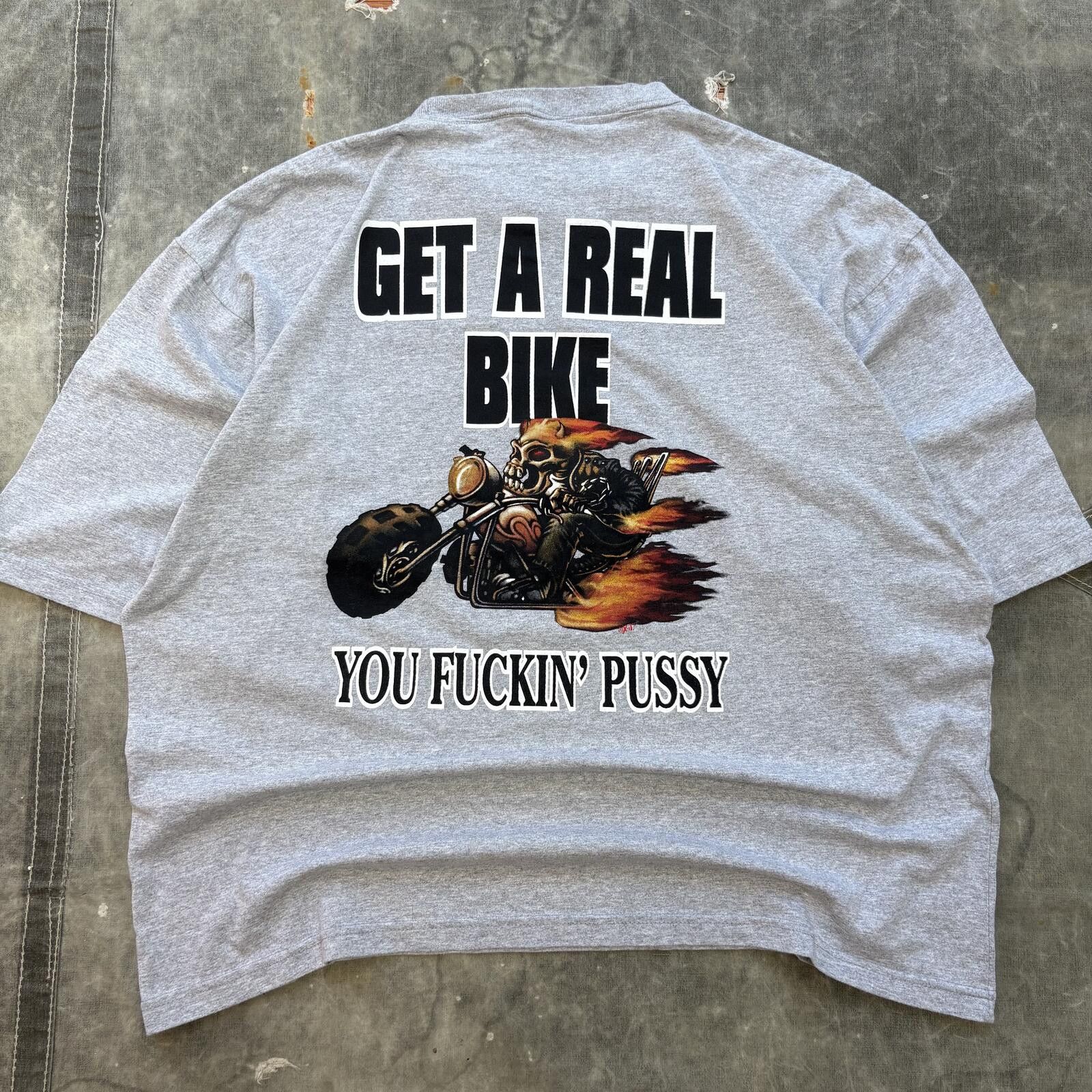 Vintage Vintage Y2K Get A Real Bike You Fuckin’ Pussy Biker Shirt Size US XL / EU 56 / 4 - 1 Thumbnail