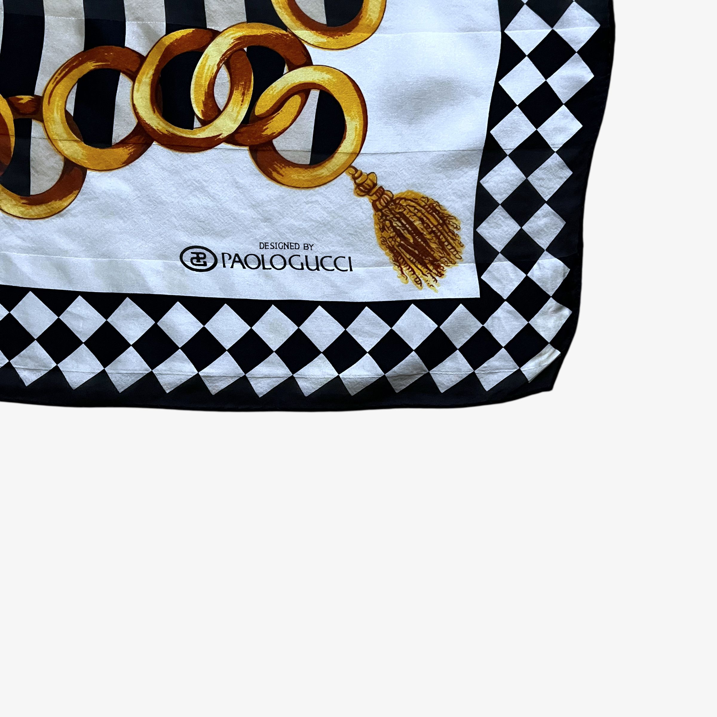 Paolo Gucci Vintage 80s Paolo Gucci Gold Ring & Striped Silk Scarf Size ONE SIZE - 2 Thumbnail