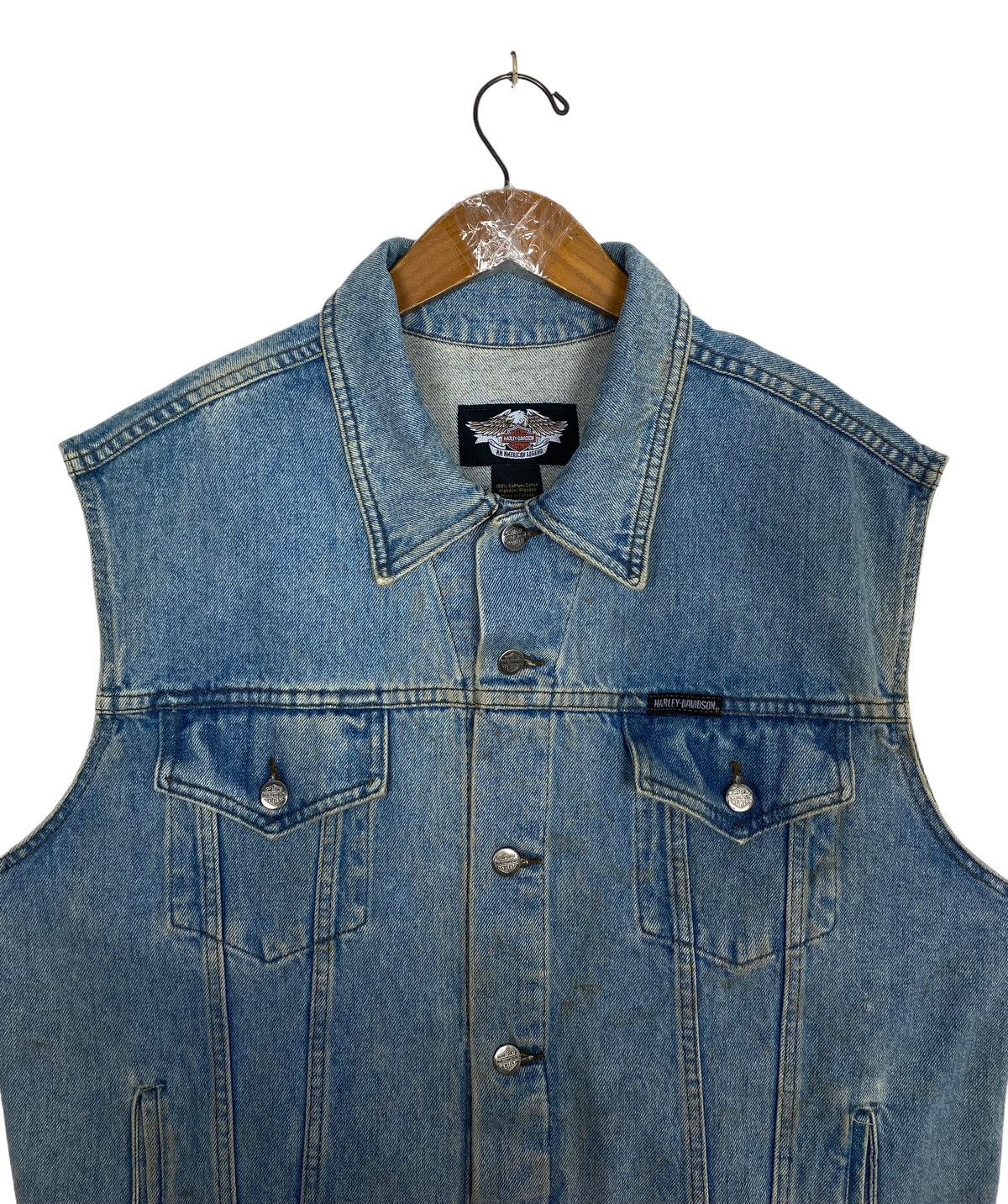 Harley Davidson Vintage Harley Davidson Denim Trucker Vest Big Logo Canada Size US L / EU 52-54 / 3 - 7 Thumbnail
