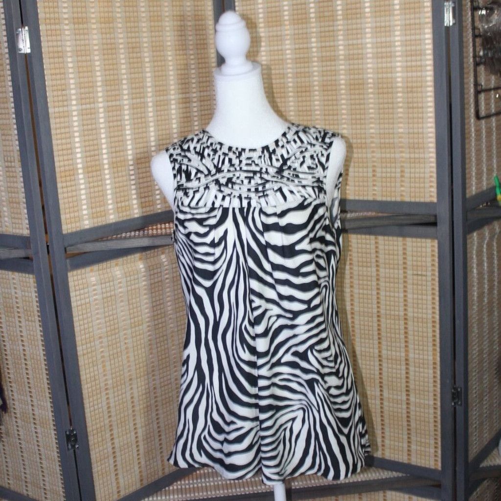 Banana Republic Banana Republic Black&White Zebra Striped Sleeveless Blouse Size L / US 10 / IT 46 - 2 Thumbnail