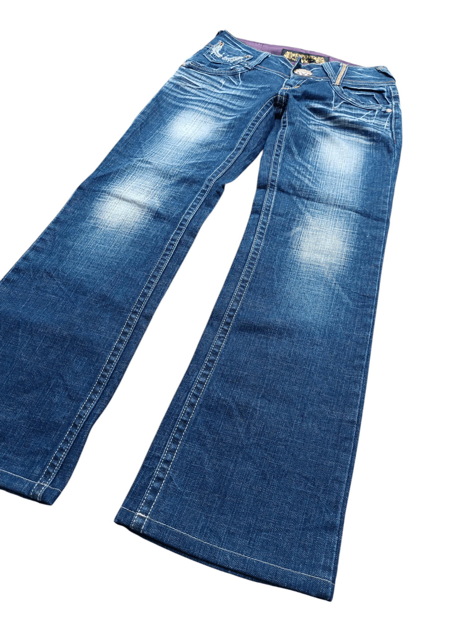 Beauty Beast × If Six Was Nine × Tornado Mart Flared Red Pepper Low Rise Embroidery Angel Wings Denim Size US 29 - 3 Thumbnail