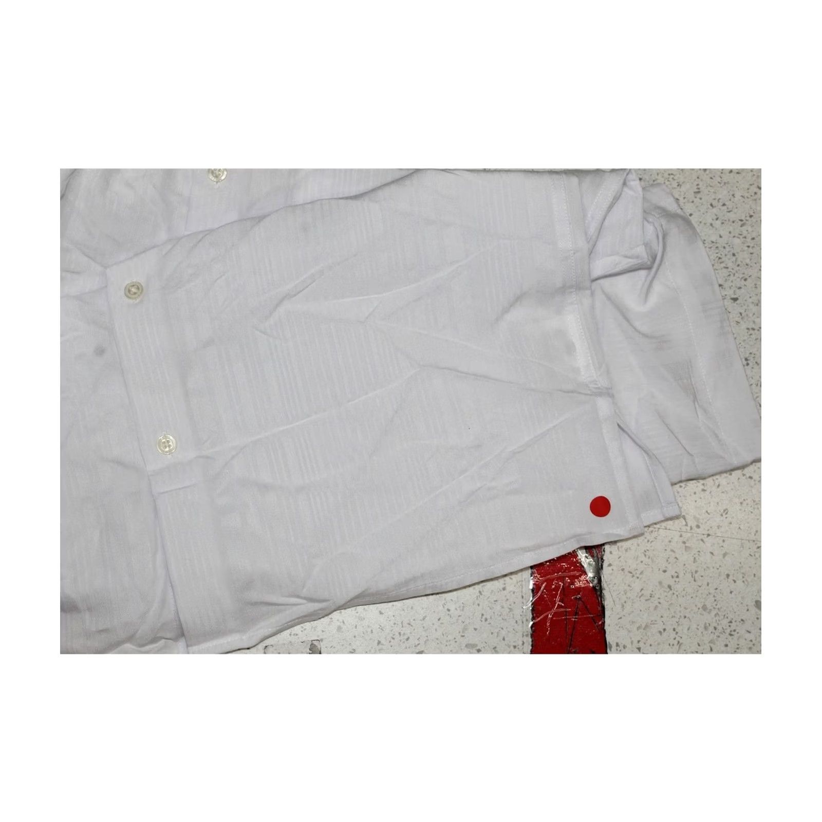Perry Ellis Perry Ellis Mens Button Up Shirt, White, M Neck, Cotton Viscose Dobby, Short Sleeve, Breathable, Extra Button(s) Size US M / EU 48-50 / 2 - 3 Thumbnail