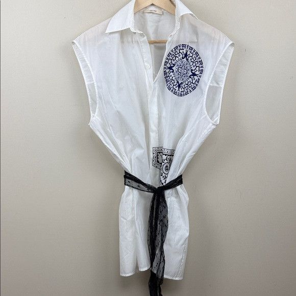 Celine CÉLINE Sleeveless button up shirt in embroidered voile Size S / US 4 / IT 40 - 4 Thumbnail